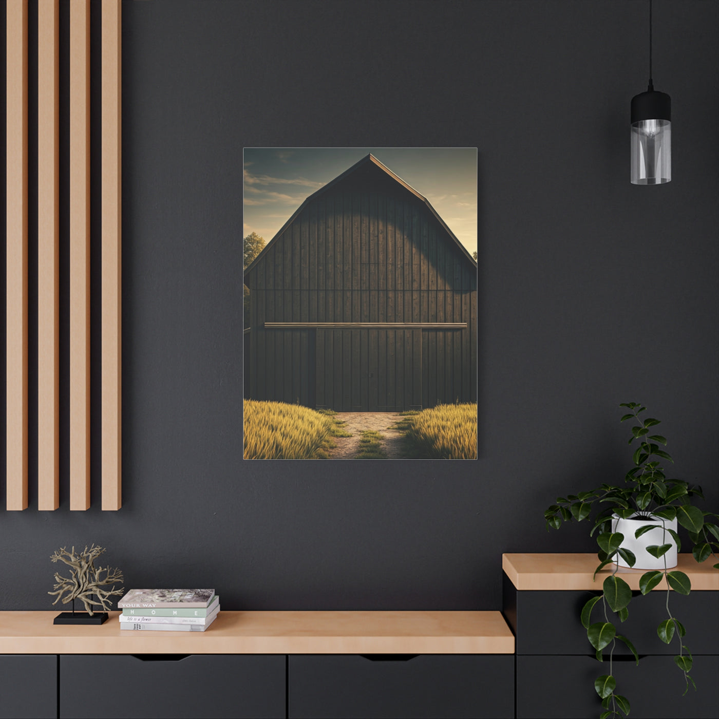 Minimal Rustic Barn Under Evening Sky Wall Art & Canvas Prints