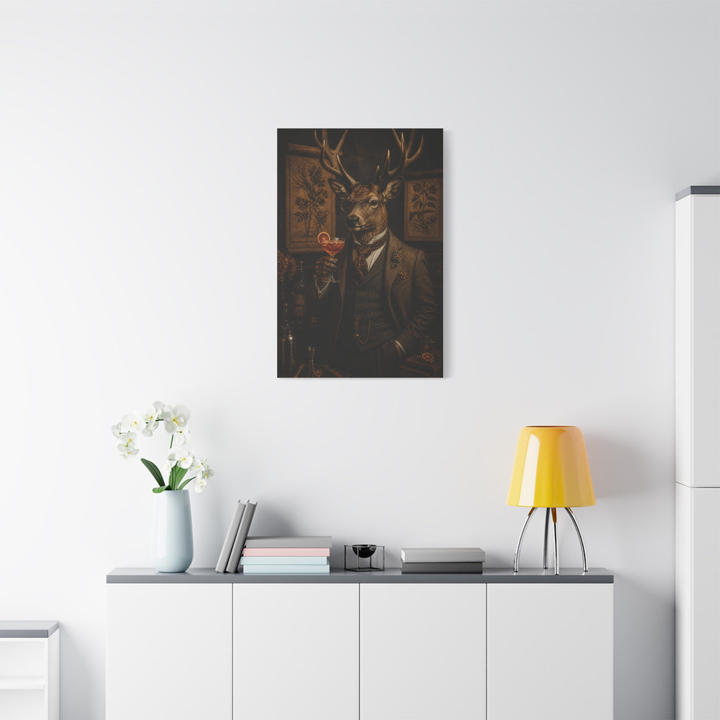 Aristocratic Deer Gentleman Cocktail Portrait Wall Art & Canvas Print