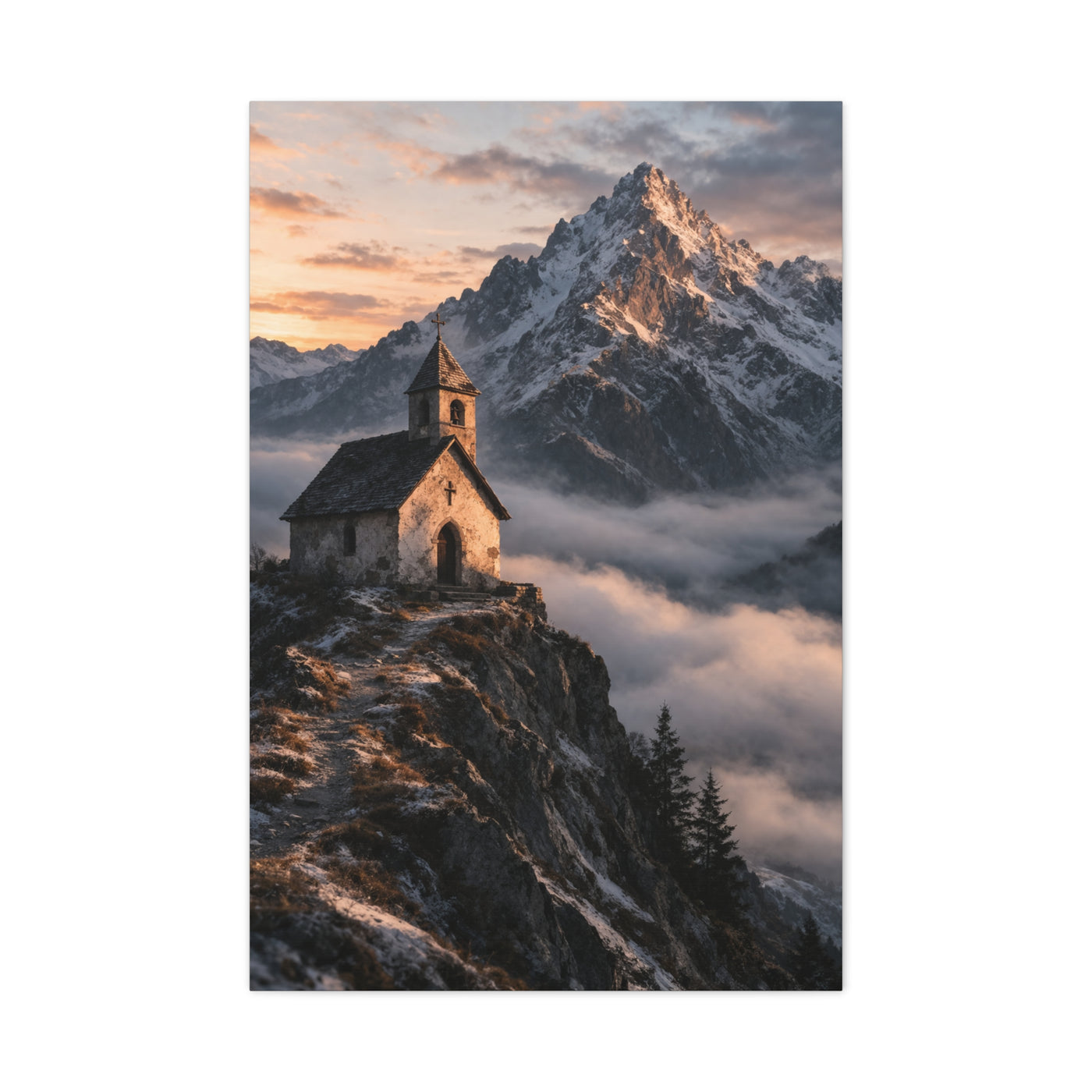 Lone Alpine Chapel Sunrise Wall Art & Canvas Print
