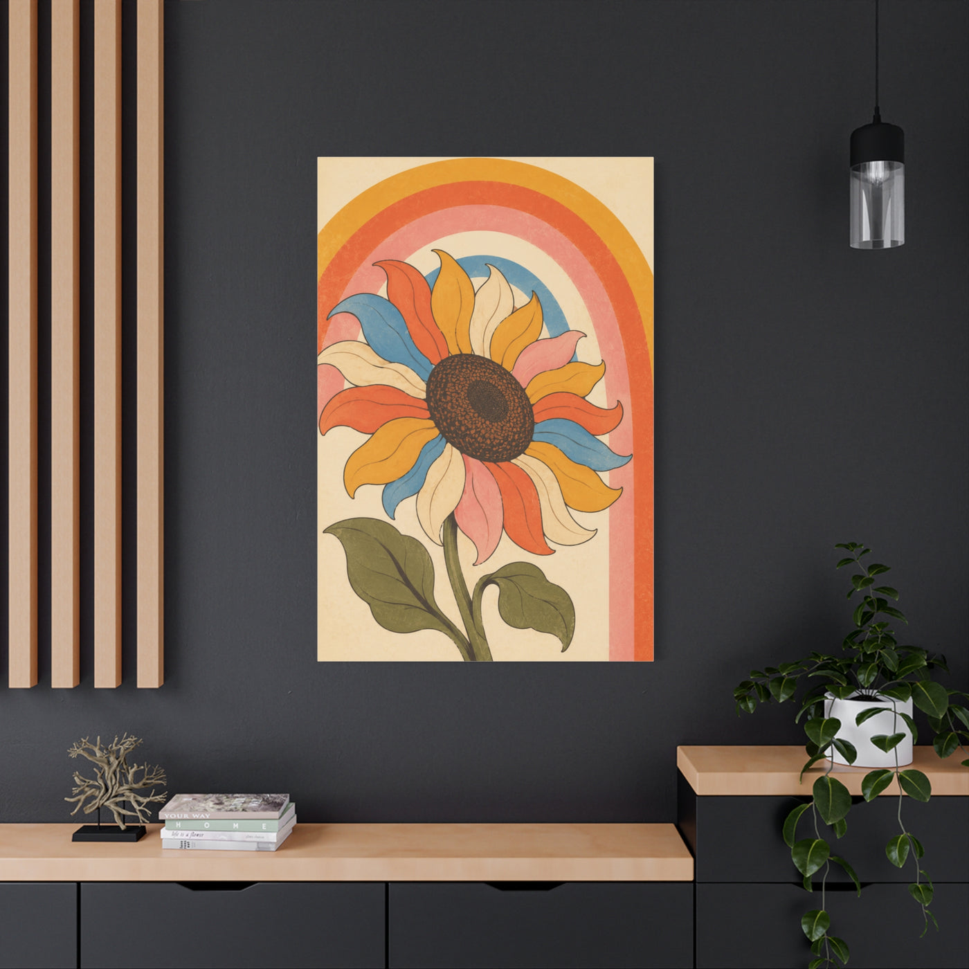 Retro Rainbow Sunflower Wall Art & Canvas Print