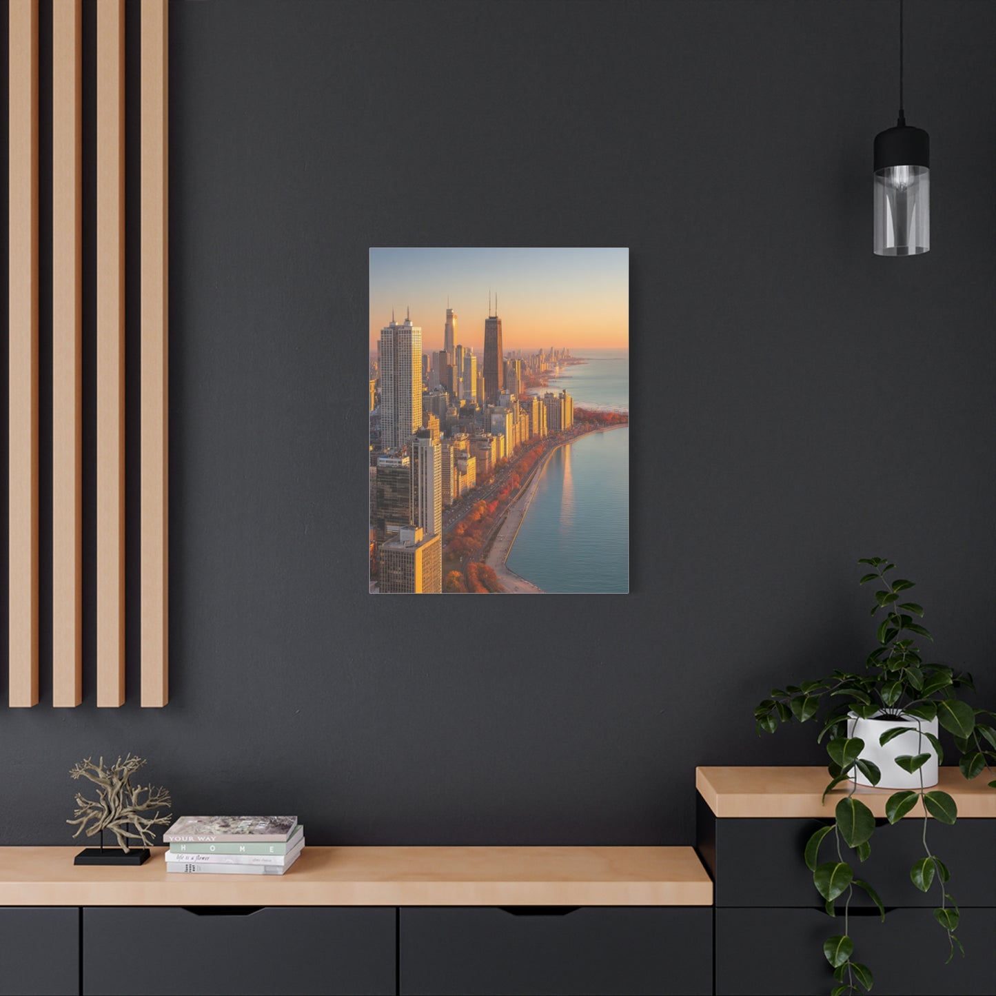 Chicago Skyline Autumn Sunset Along Lake Michigan Wall Art & Canvas Print
