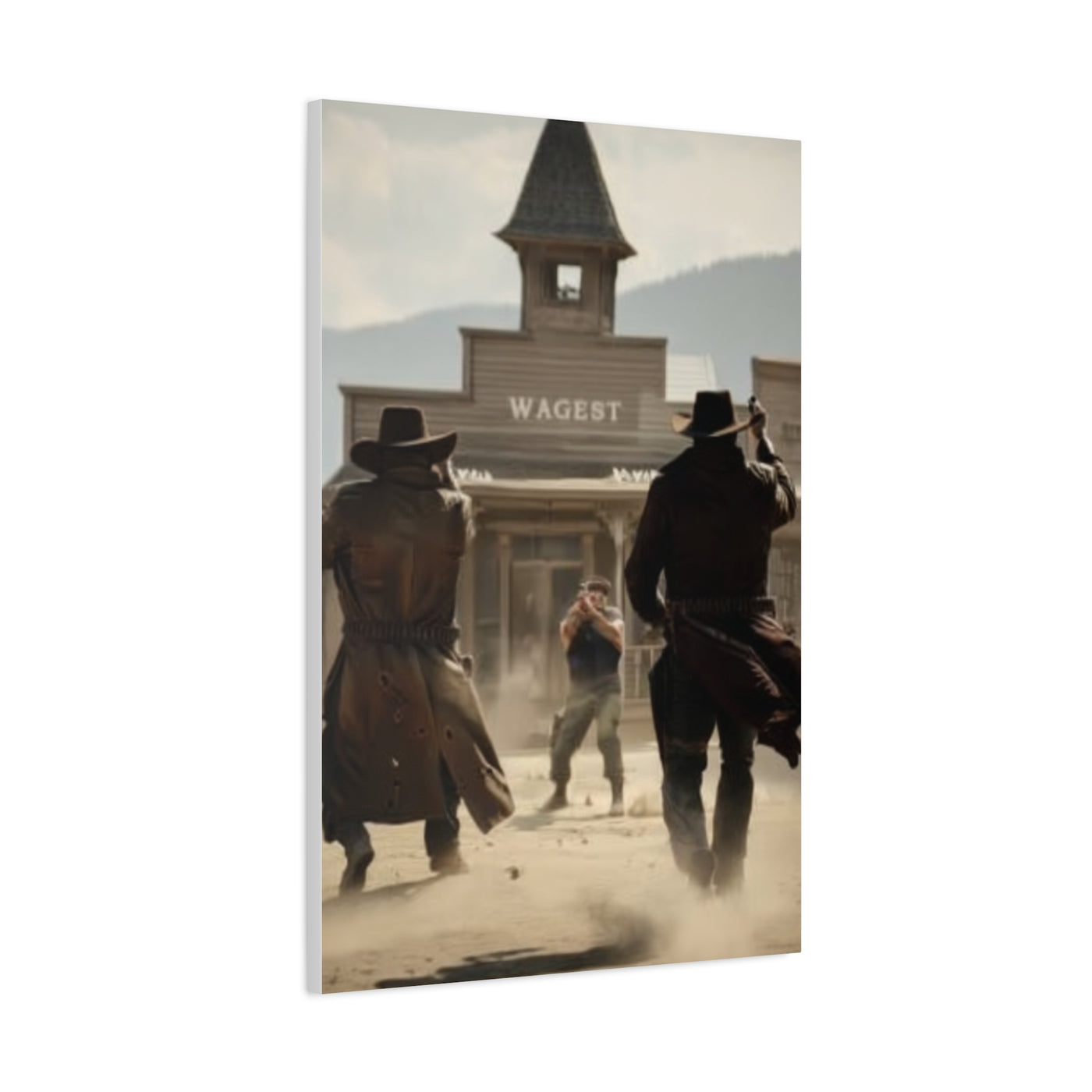 Frontier Gunfight in the Western Street Wall Art & Canvas Print