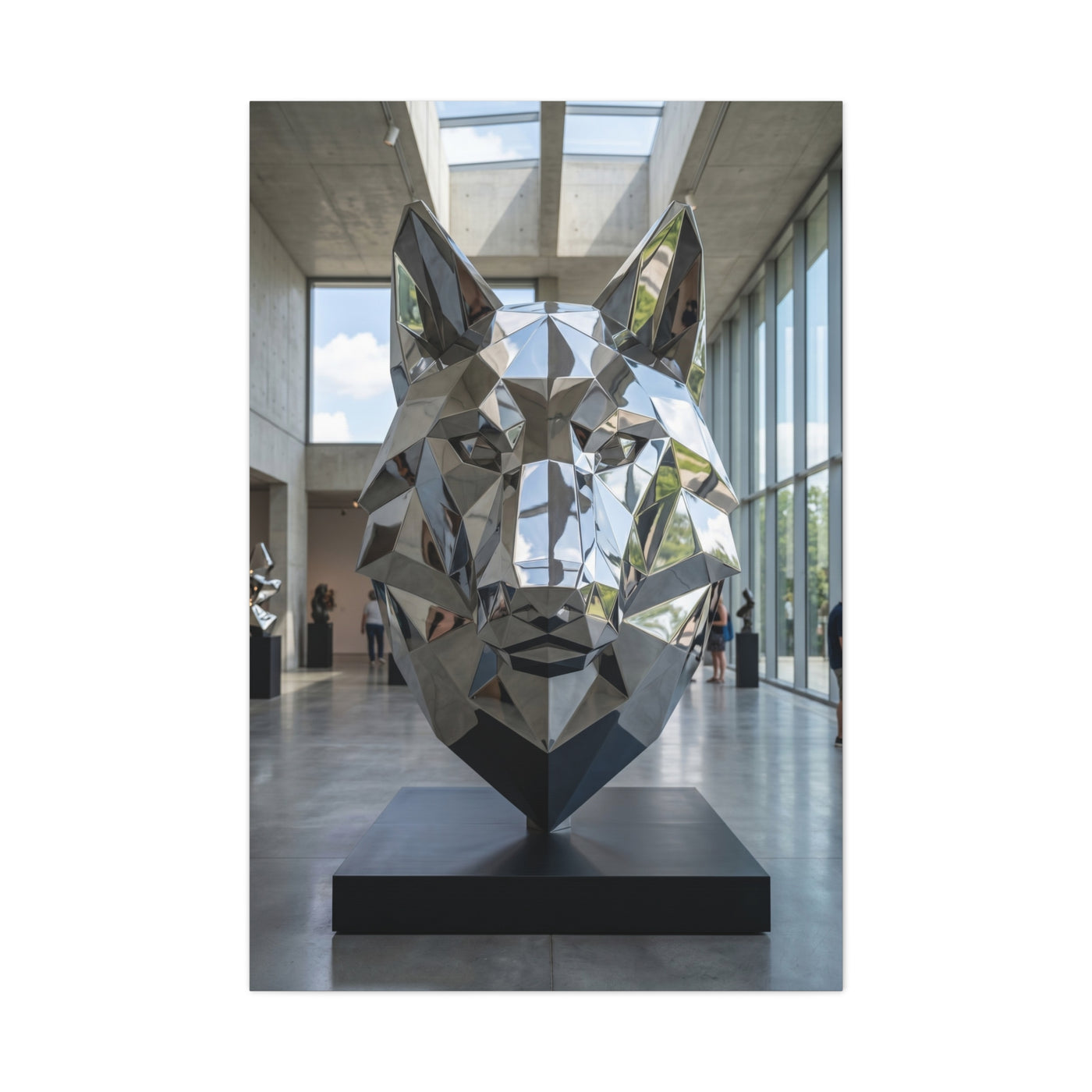 Geometric Chrome Wolf Head Sculpture Wall Art & Canvas Print