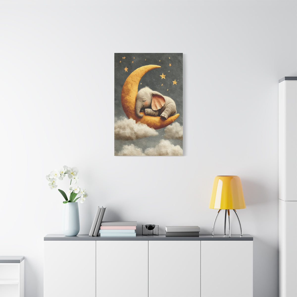 Baby Elephant Moon Dream Wall Art & Canvas Print