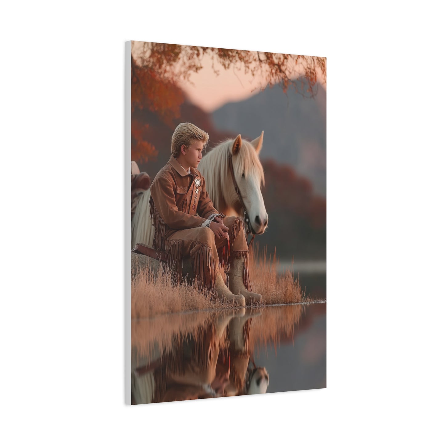 Young Cowboy by the River Wall Art & Canvas Print