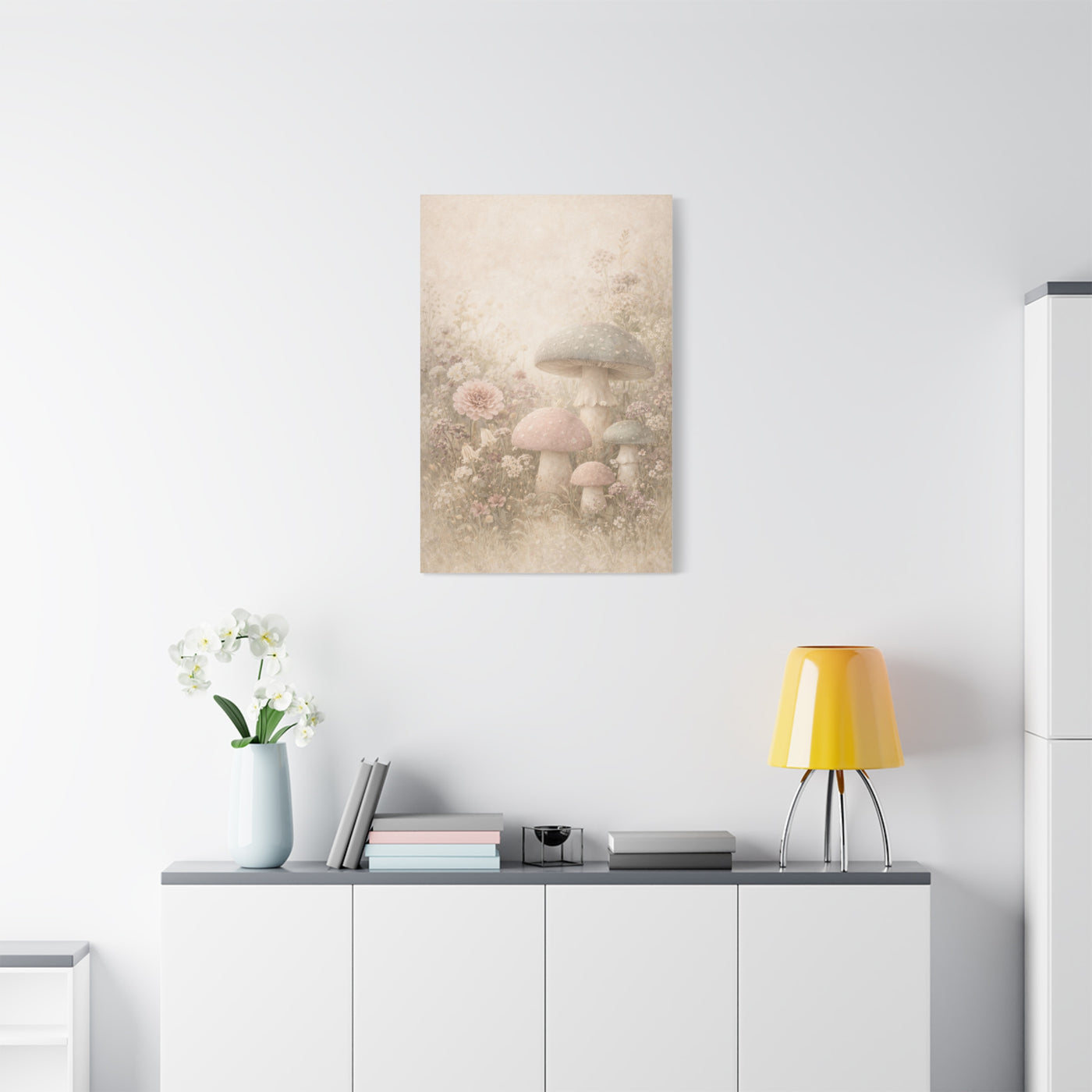 Vintage Pastel Mushroom Meadow Wall Art & Canvas Print