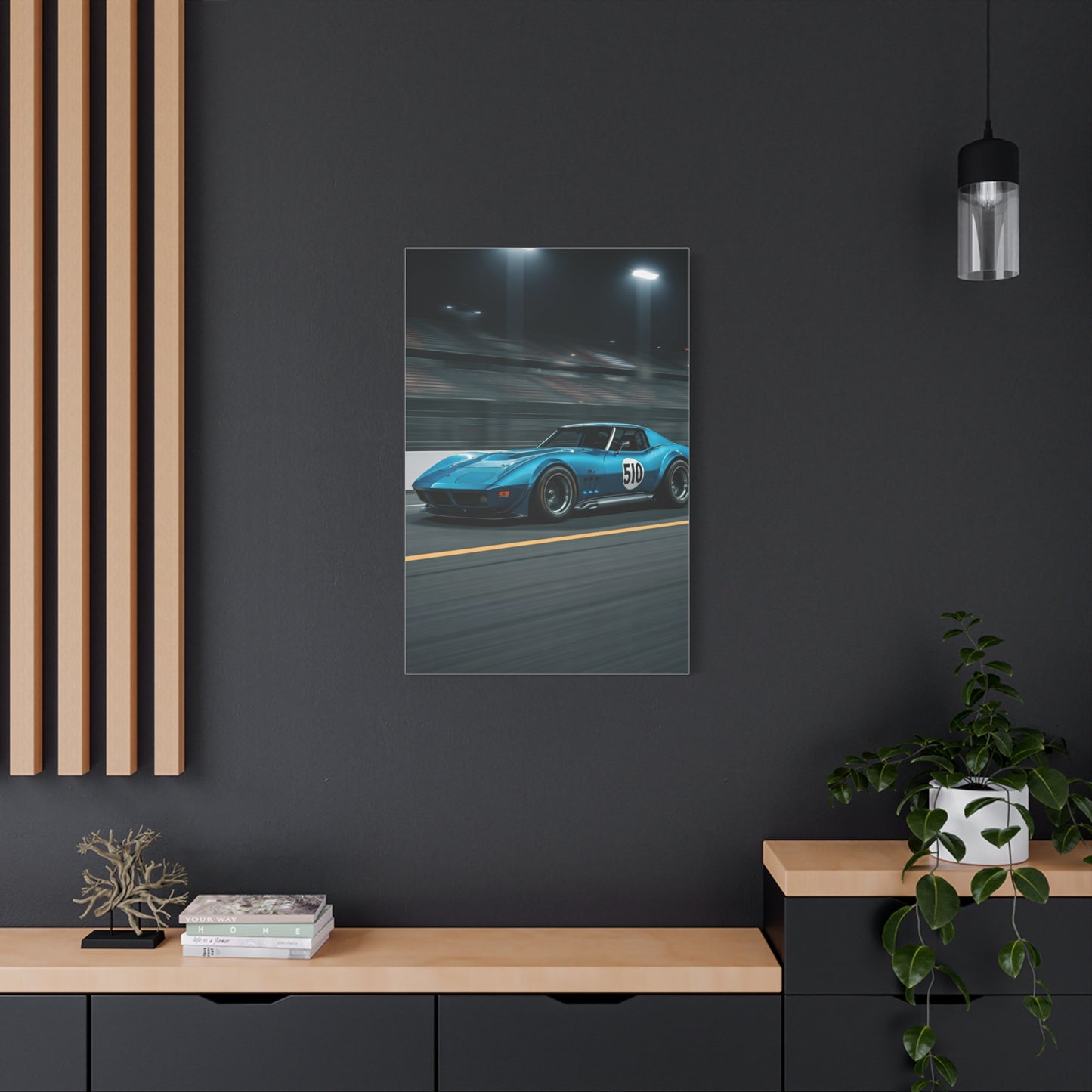 1970 Chevrolet Corvette C3 Pit Lane Under Lights Wall Art & Canvas Prints