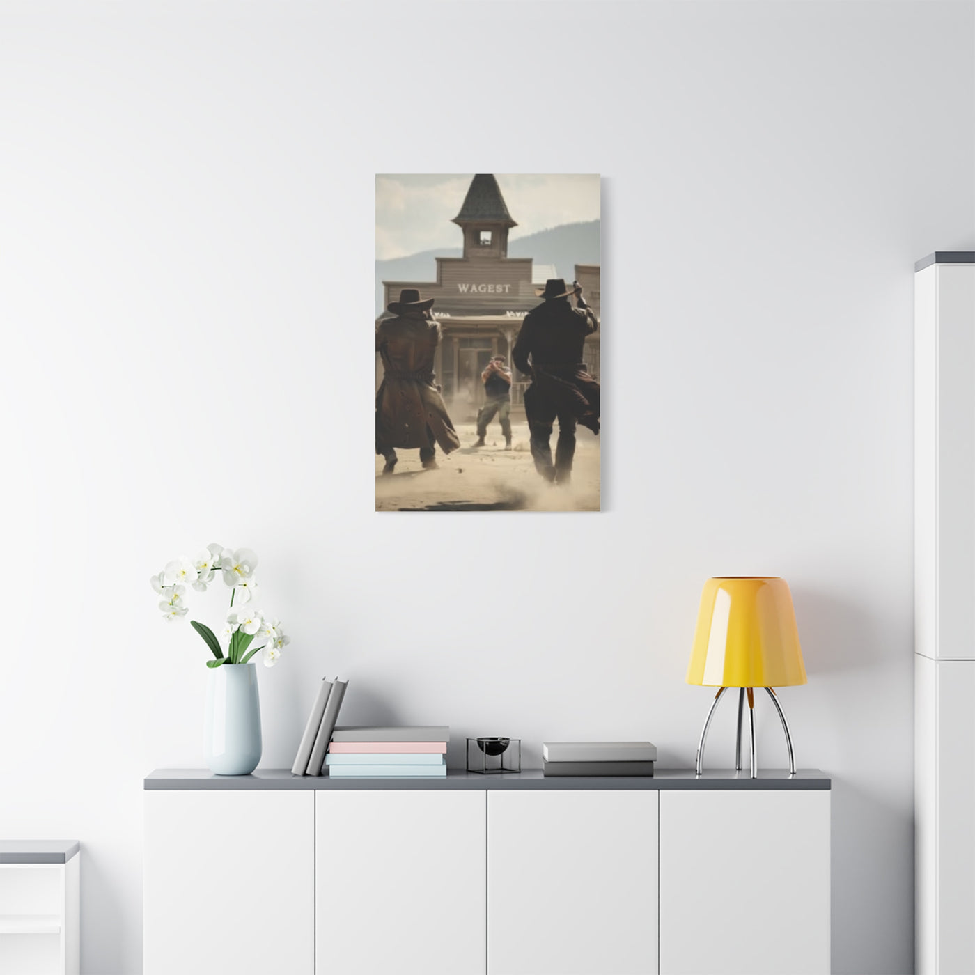 Frontier Gunfight in the Western Street Wall Art & Canvas Print