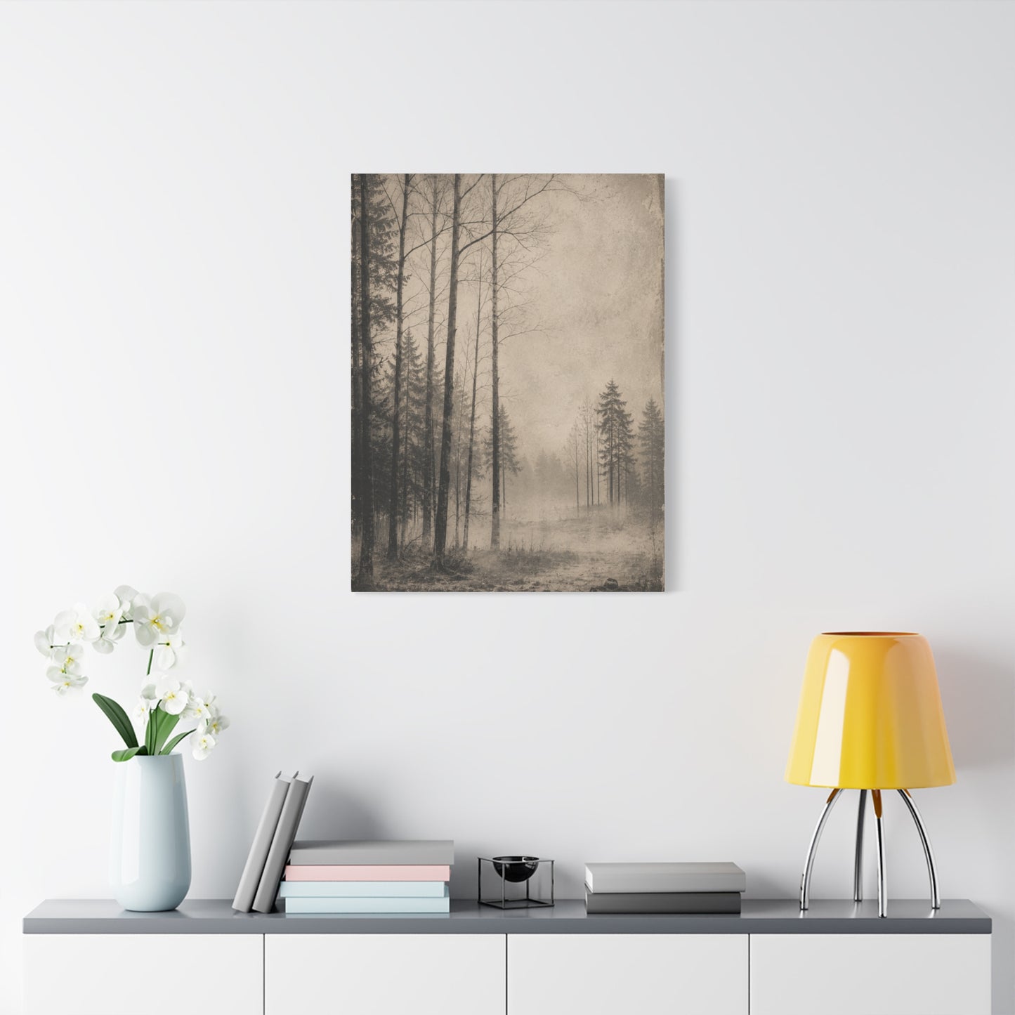 Vintage Fog Forest Monochrome Trees Wall Art & Canvas Print