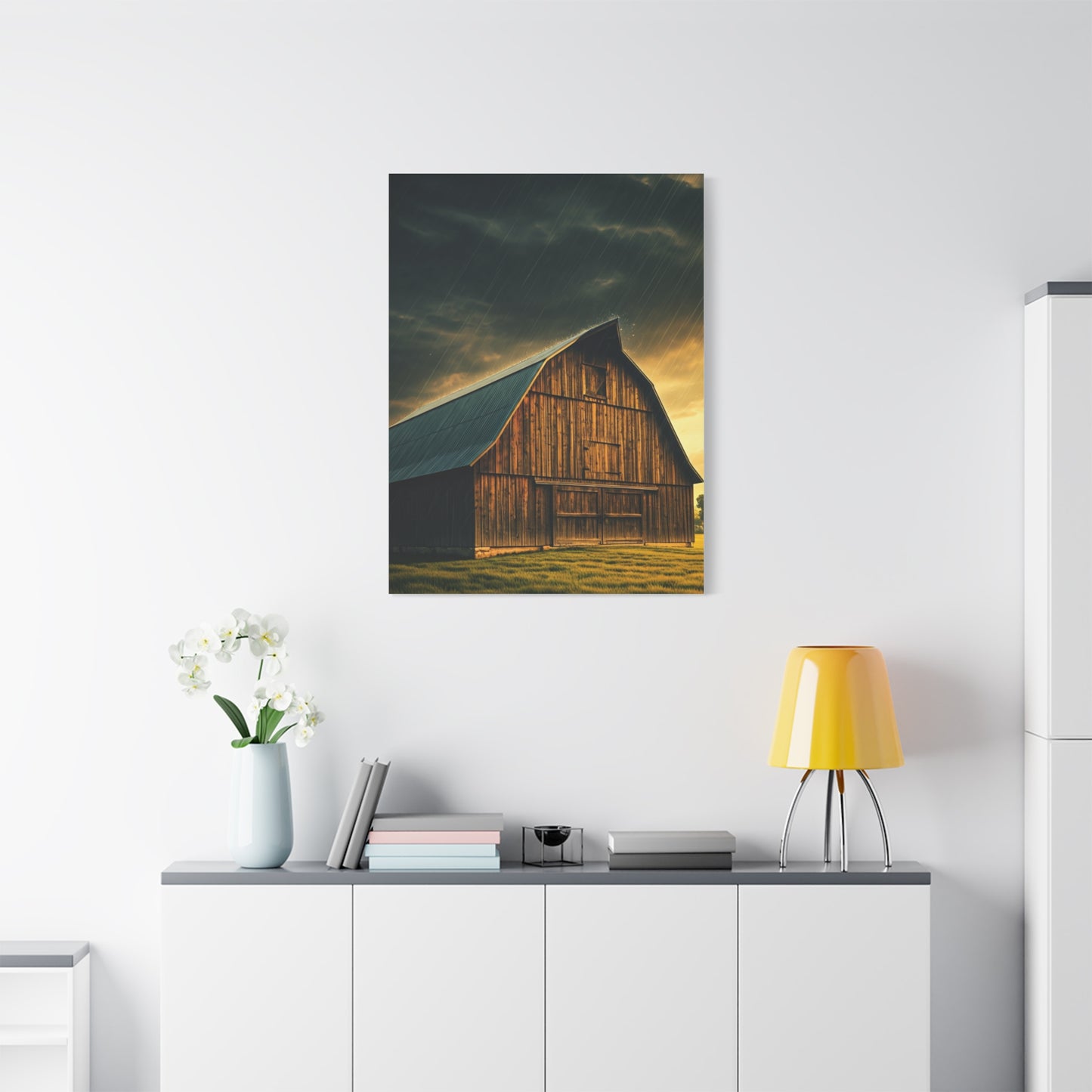 Rainfall on the Quiet Barn Wall Art & Canvas Prints