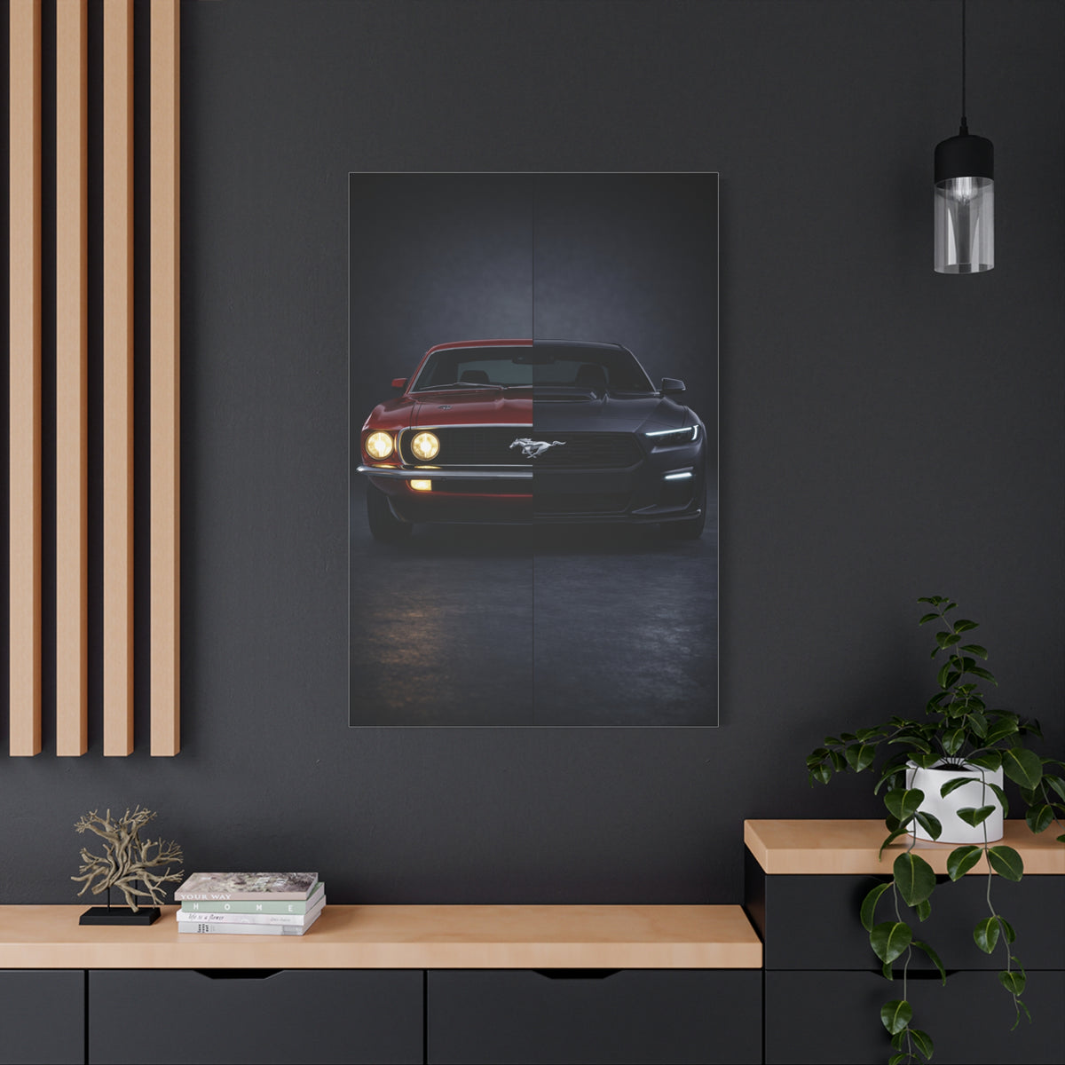 Ford Mustang Evolution Split 1969 vs Dark Horse Wall Art & Canvas Prints