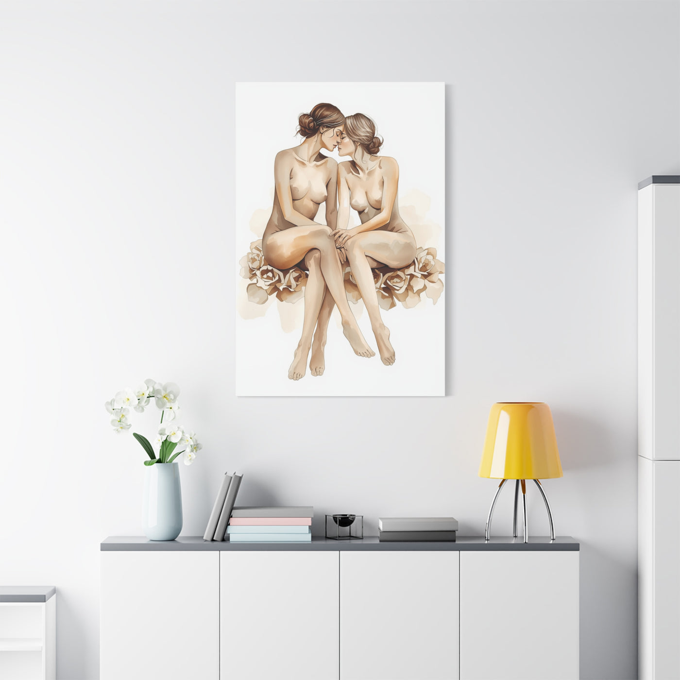 Romantic Dual Figure Floral Composition Wall Art & Canvas Print