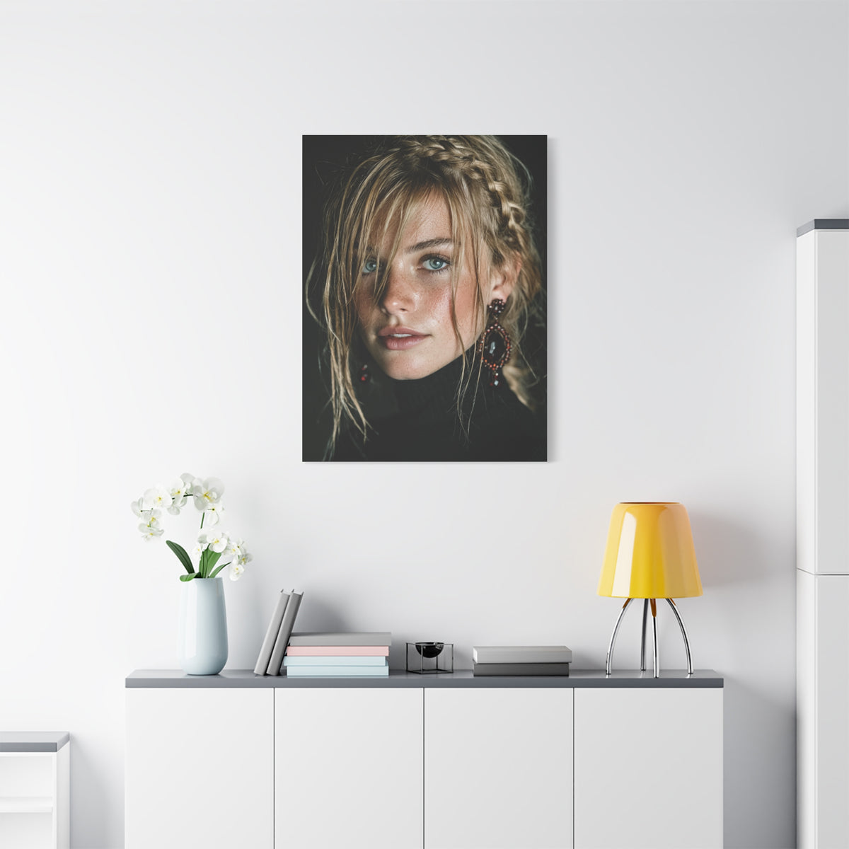 Wind-Swept Blonde Muse Editorial Portrait Wall Art & Canvas Print