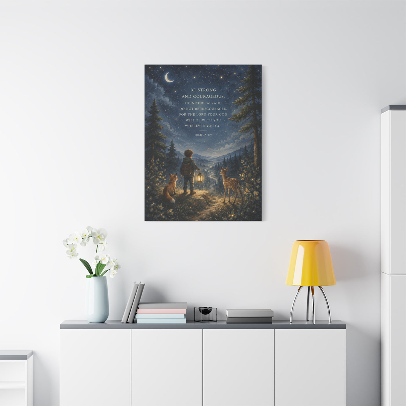 Joshua 1:9 Courage Night Path Scripture Wall Art & Canvas Print