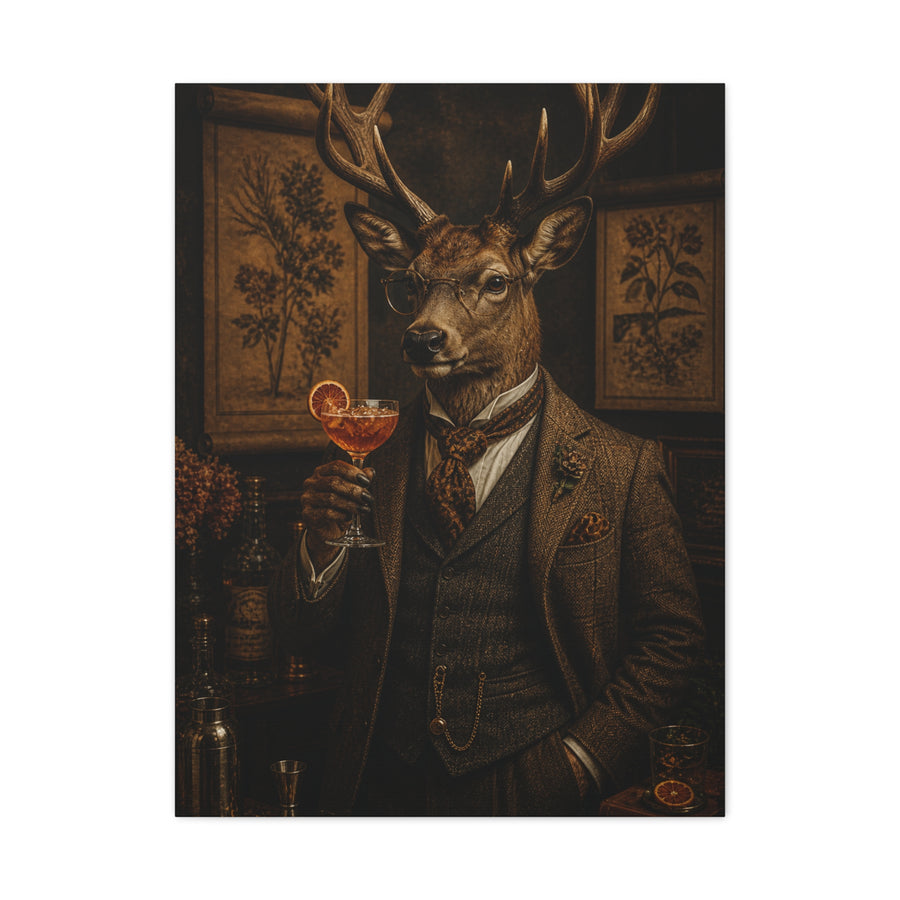Aristocratic Deer Gentleman Cocktail Portrait Wall Art & Canvas Print