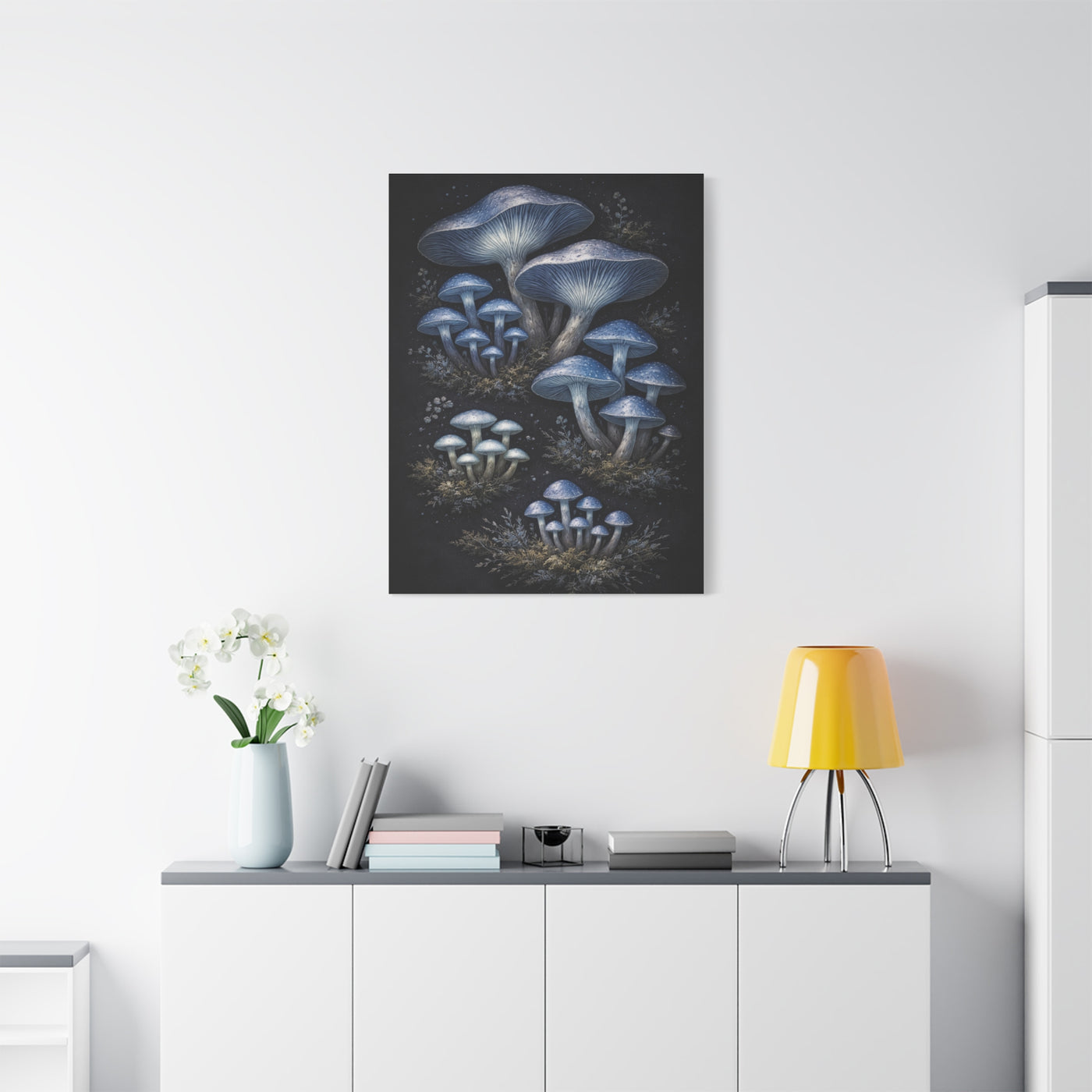 Luminous Indigo Fungi Botanical Study Wall Art & Canvas Print