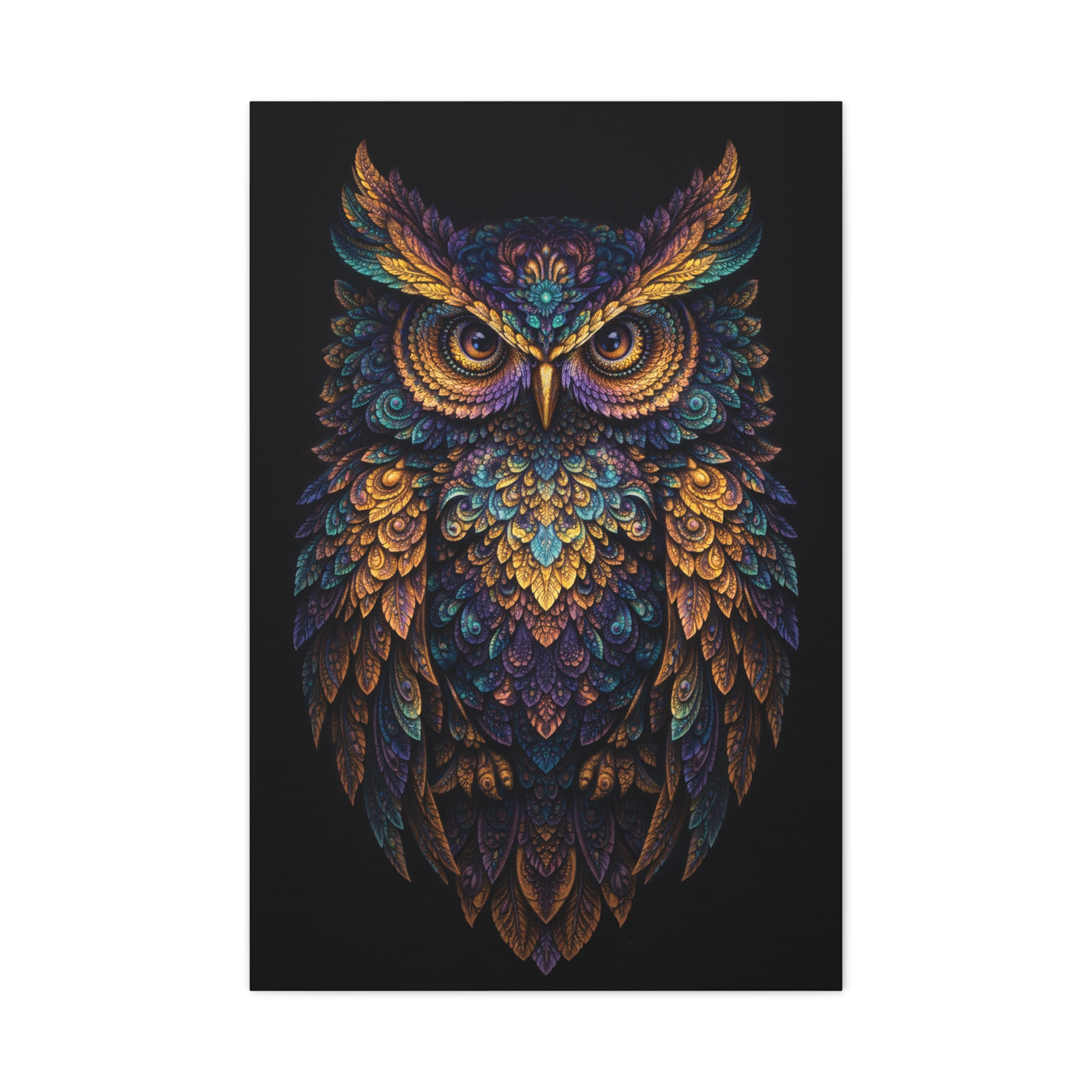Jewel Feather Fractal Owl Wall Art & Canvas Print