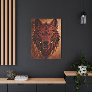 Geometric Carved Wood Wolf Head Sculpture Wall Art & Canvas Print