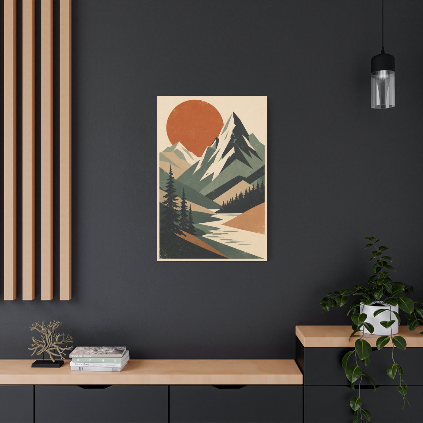 Mid-Century Graphic Sunset Mountain Wall Art & Canvas Print