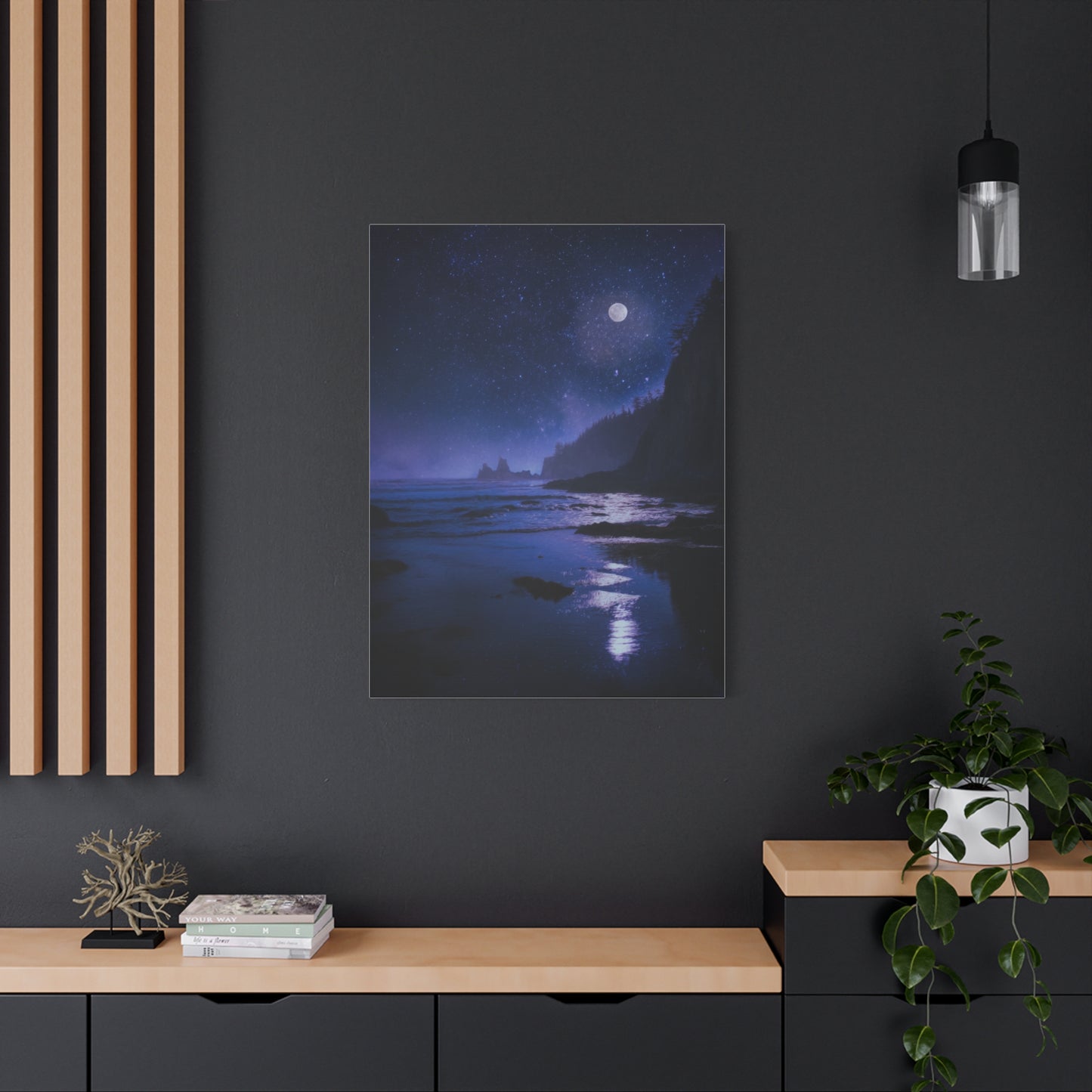 Moonlit Starry Coastline Wall Art & Canvas Print