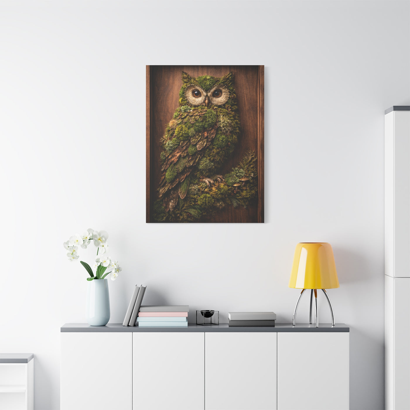 Biophilic Moss Owl Shadowbox Wall Art & Canvas Print