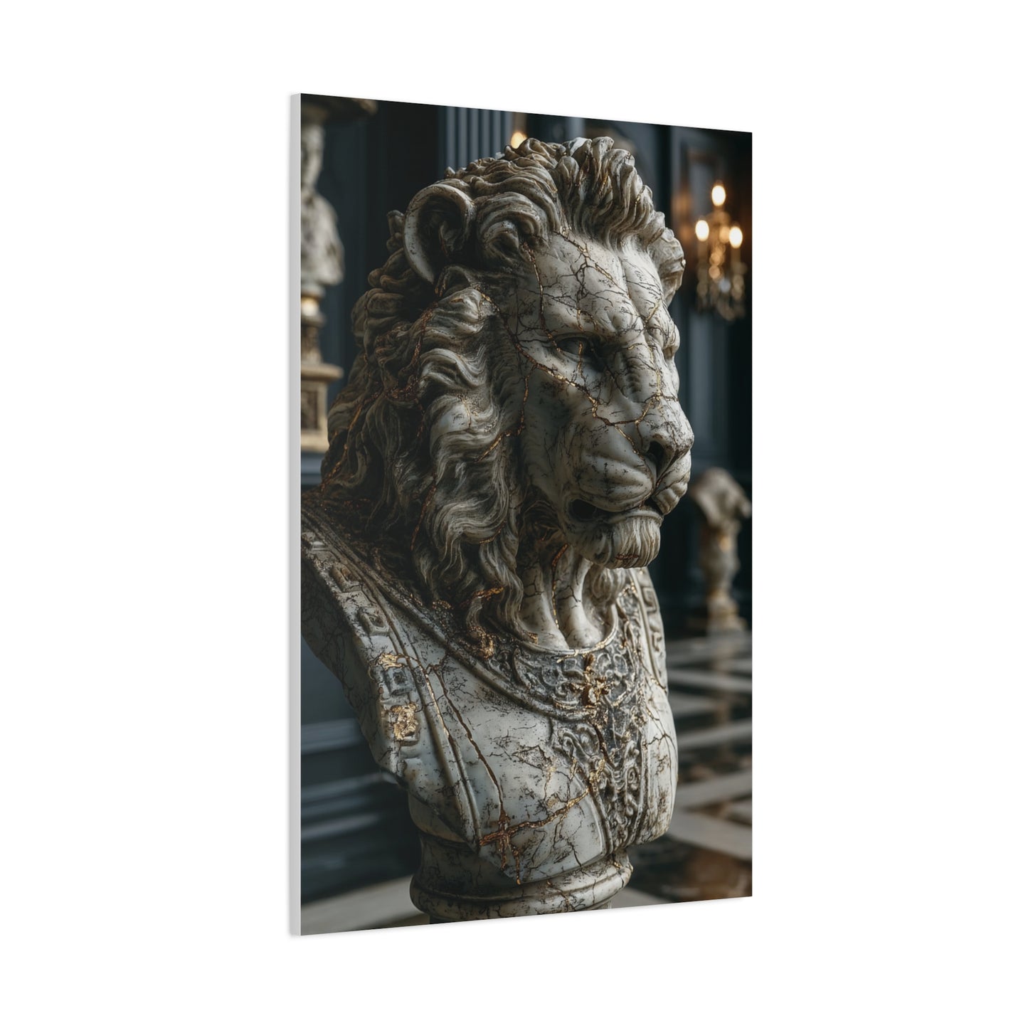 Marble Lion Bust Royal Sculpture Wall Art & Canvas Print