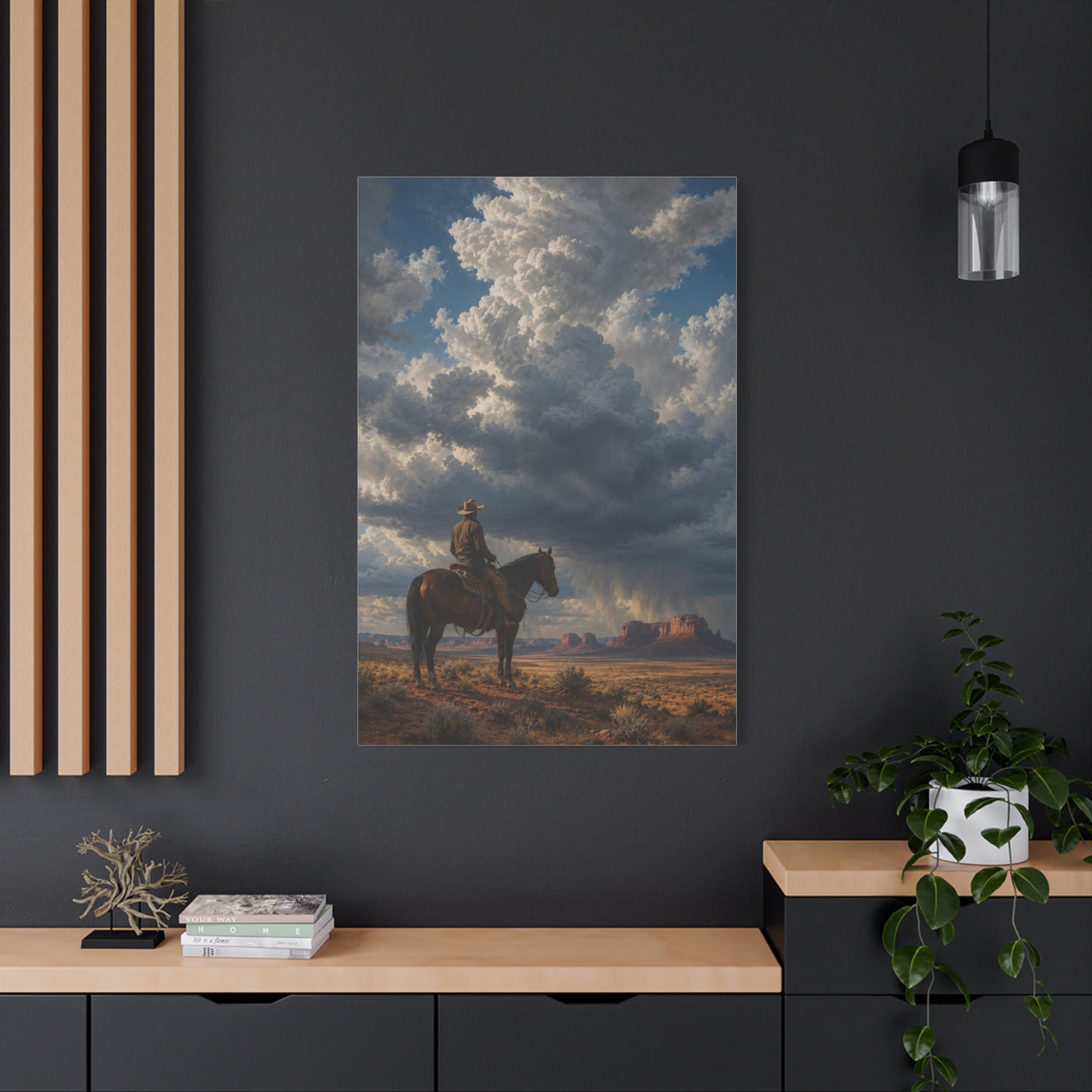 Cowboy Storm Horizon Monument Scene Wall Art & Canvas Print
