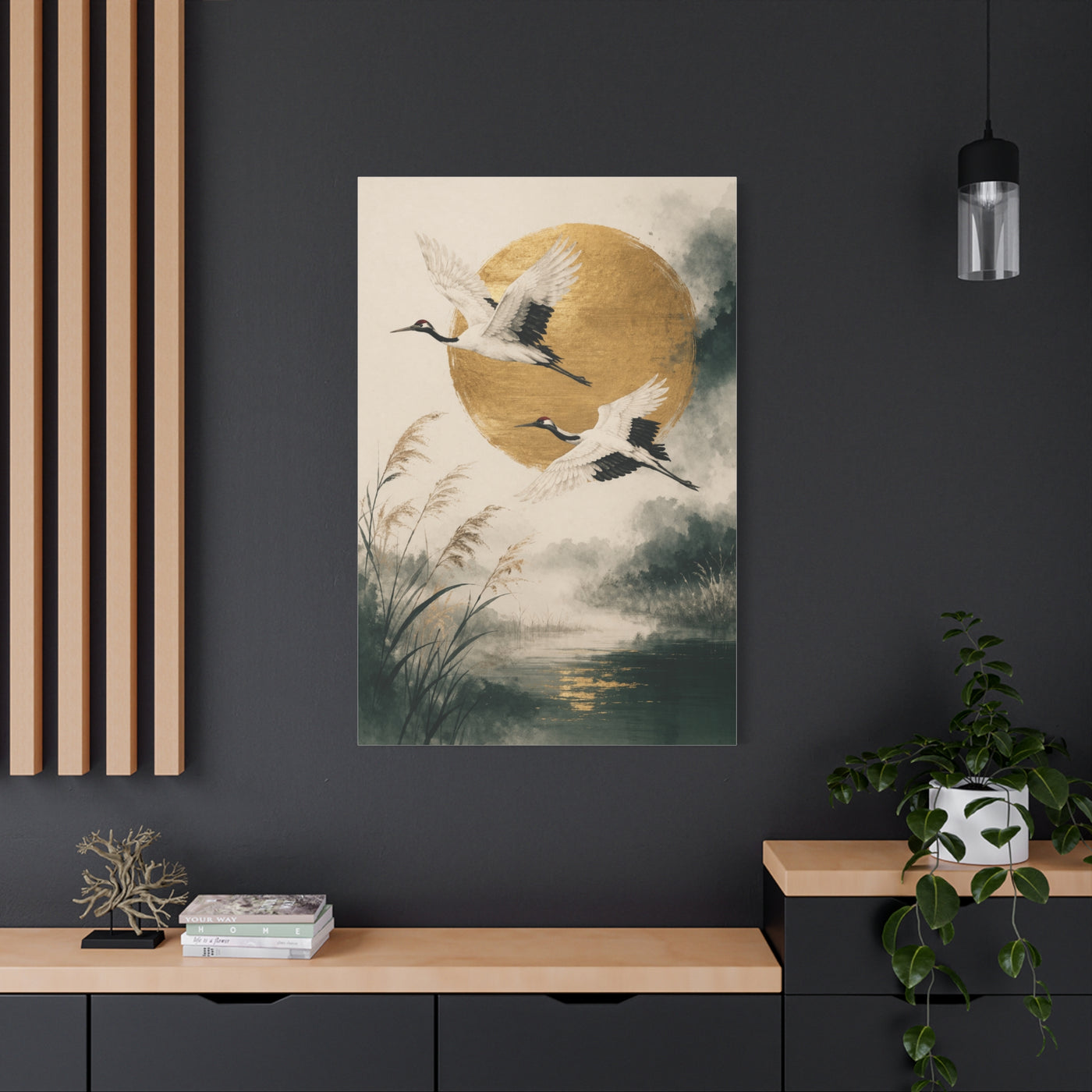 Golden Crane Serenity Wall Art & Canvas Print