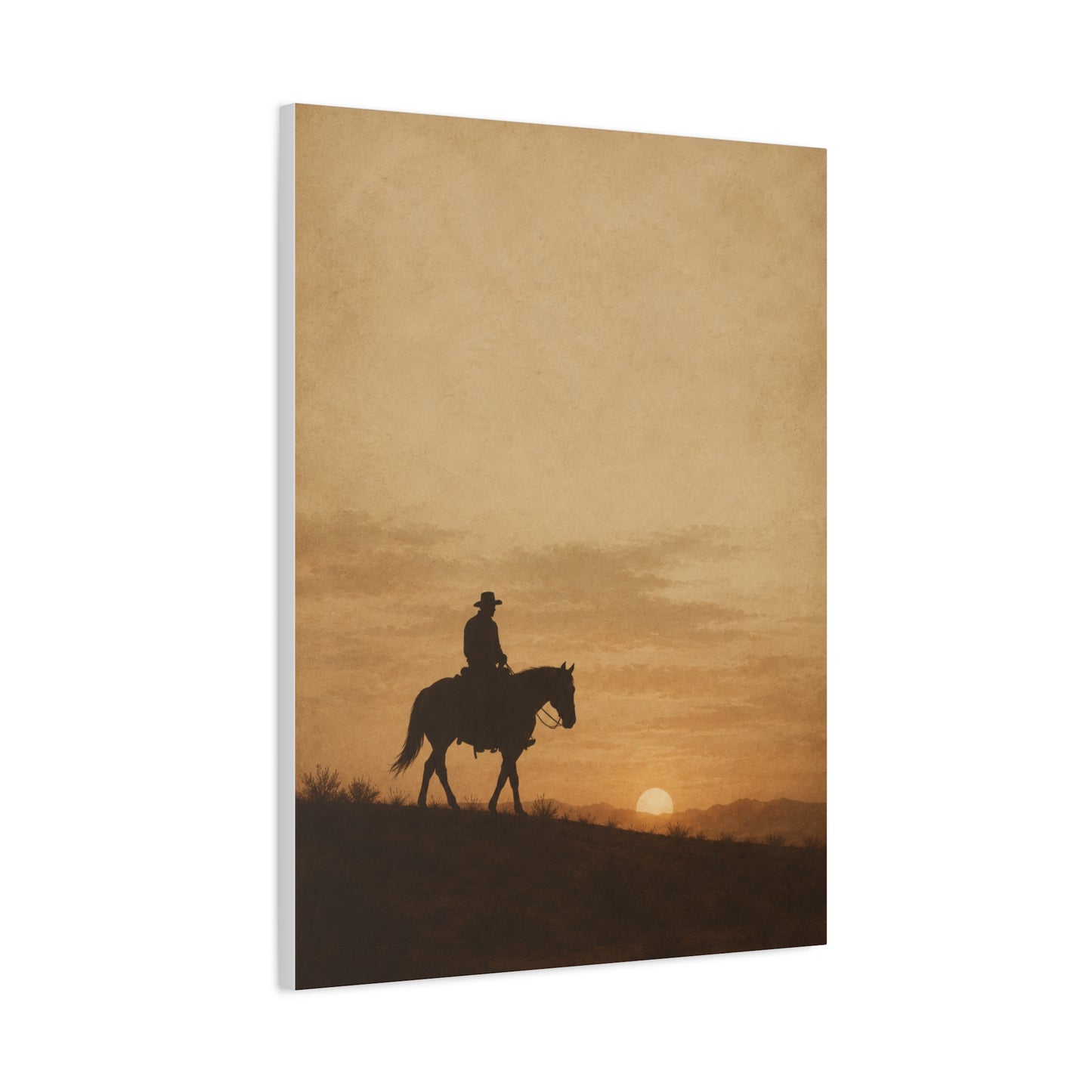 Vintage Cowboy Sunset Horizon Scene Wall Art & Canvas Print