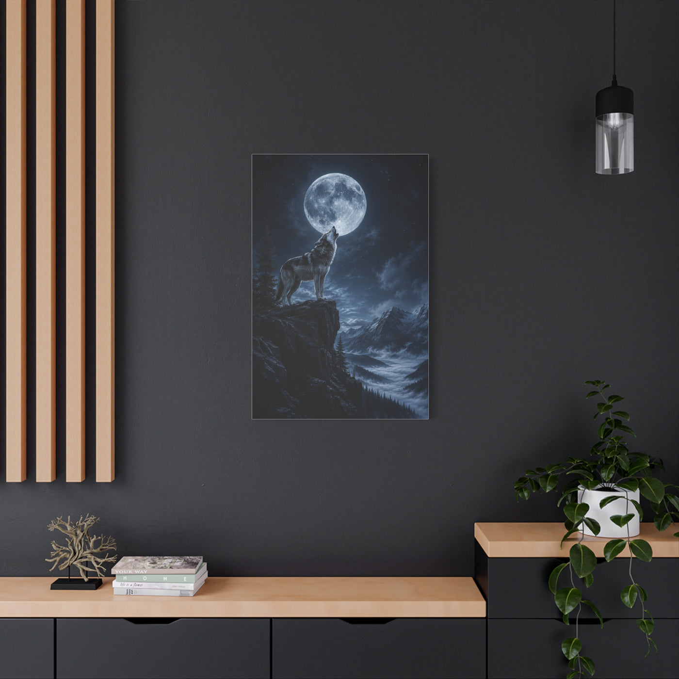 Full Moon Howling Wolf Ridge Scene Wall Art & Canvas Print