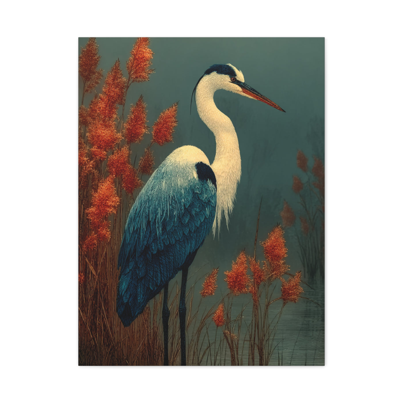 White Heron Marsh Portrait Wall Art & Canvas Print