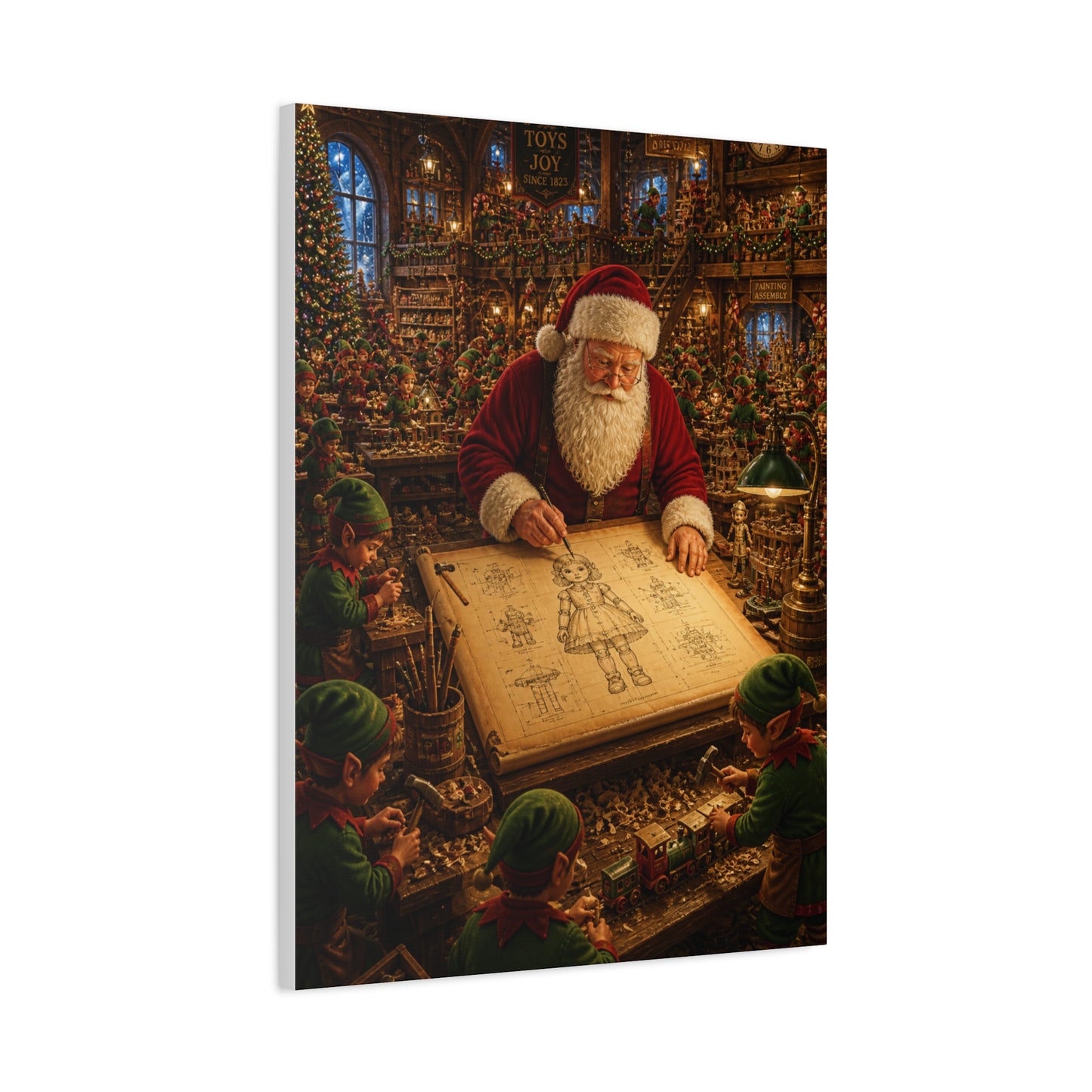 Santa’s Busy Workshop Blueprint Wall Art & Canvas Print