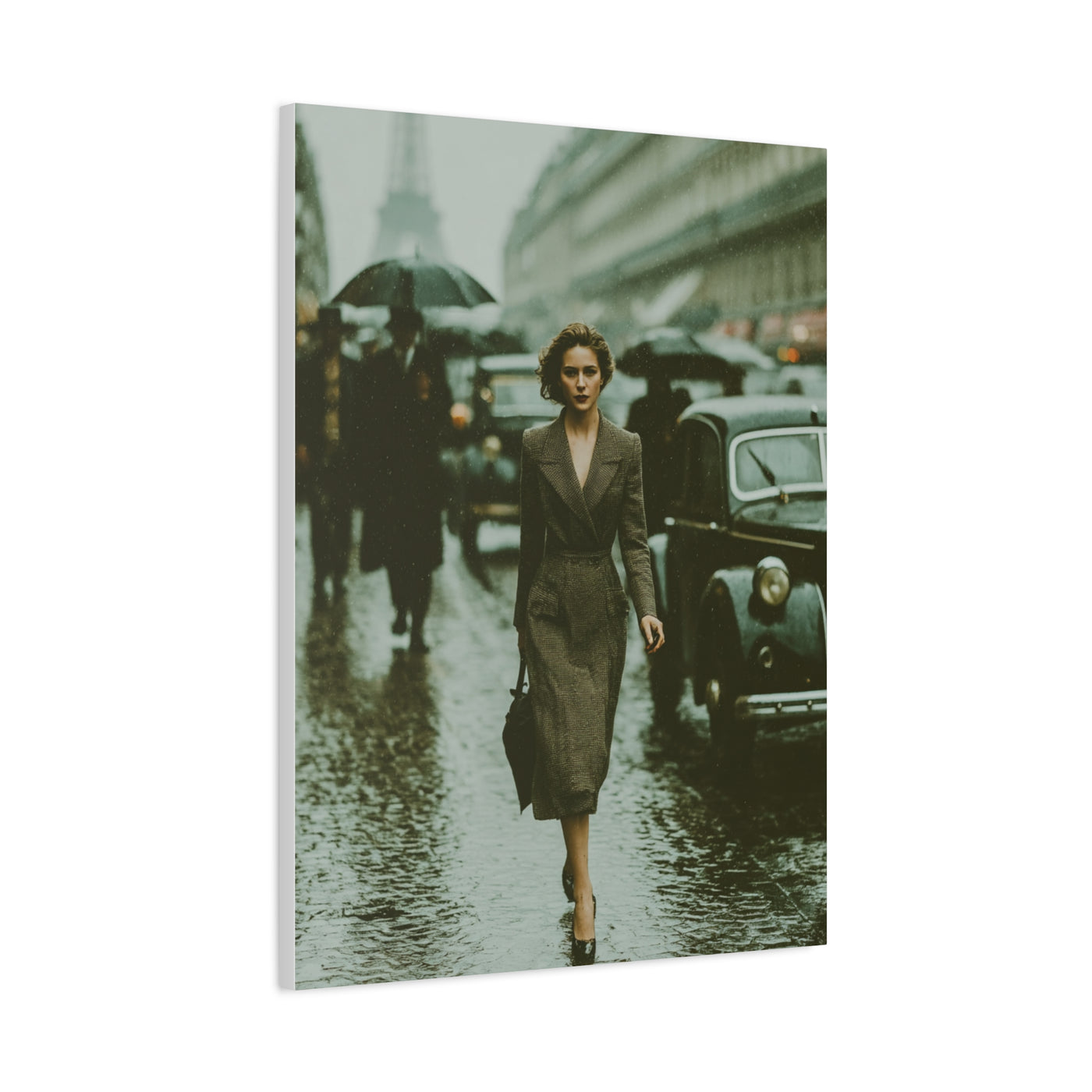 Parisian Rainy Street Elegance Wall Art & Canvas Print
