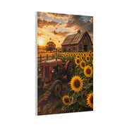 Rustic Farmhouse Sunflower Field Tractor Wall Art & Canvas Print