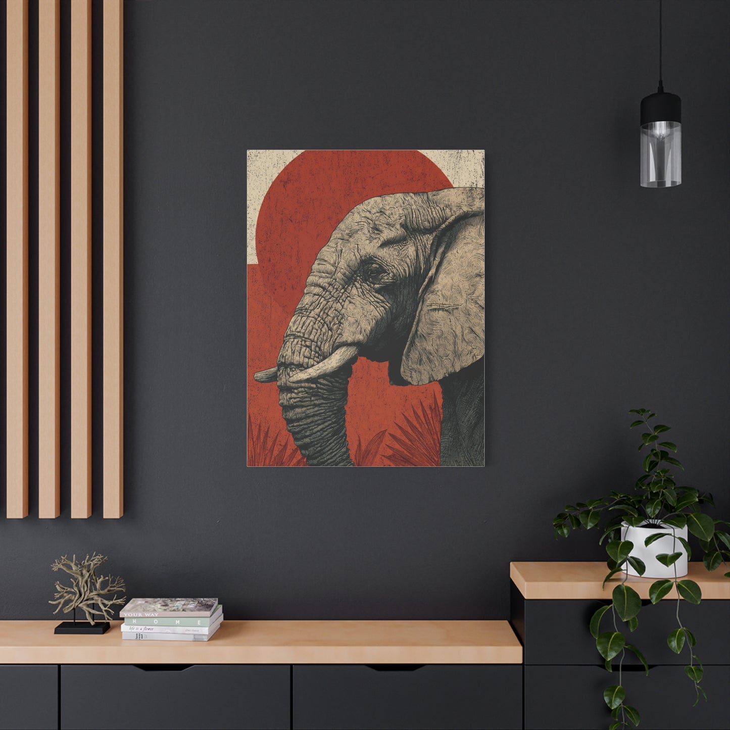 Minimal Boho Elephant Line Portrait Wall Art & Canvas Print