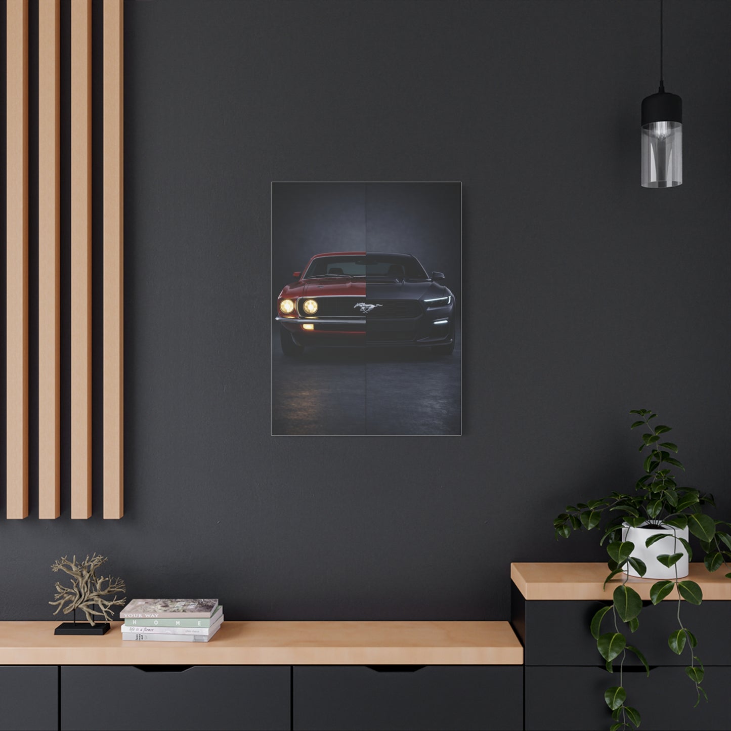 Ford Mustang Evolution Split 1969 vs Dark Horse Wall Art & Canvas Prints