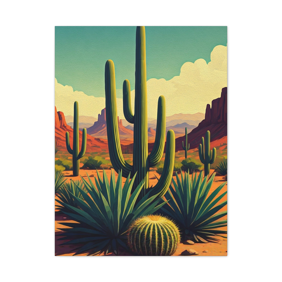 Sunlit Saguaro Desert Illustration Wall Art & Canvas Prints