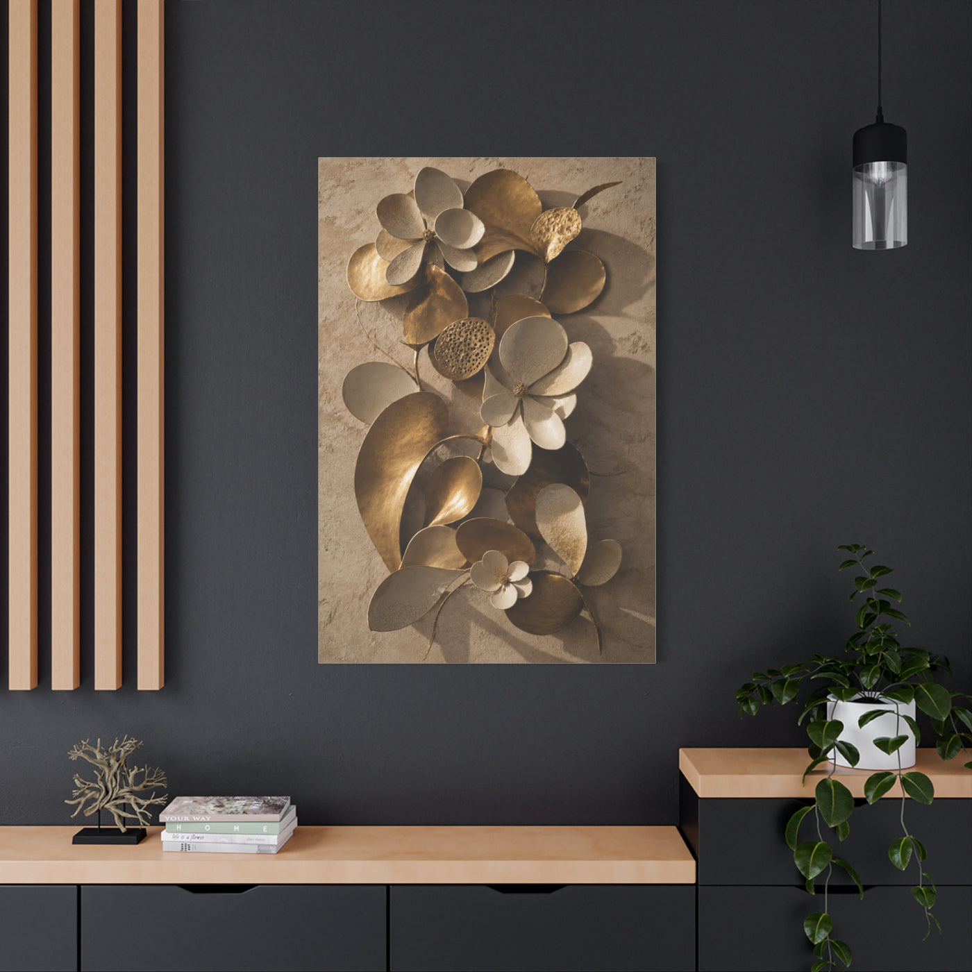 Brass and Ceramic Floral Relief Wall Art & Canvas Print