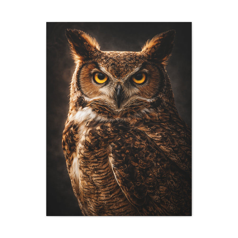Great Horned Owl Portrait Studio Wall Art & Canvas Print