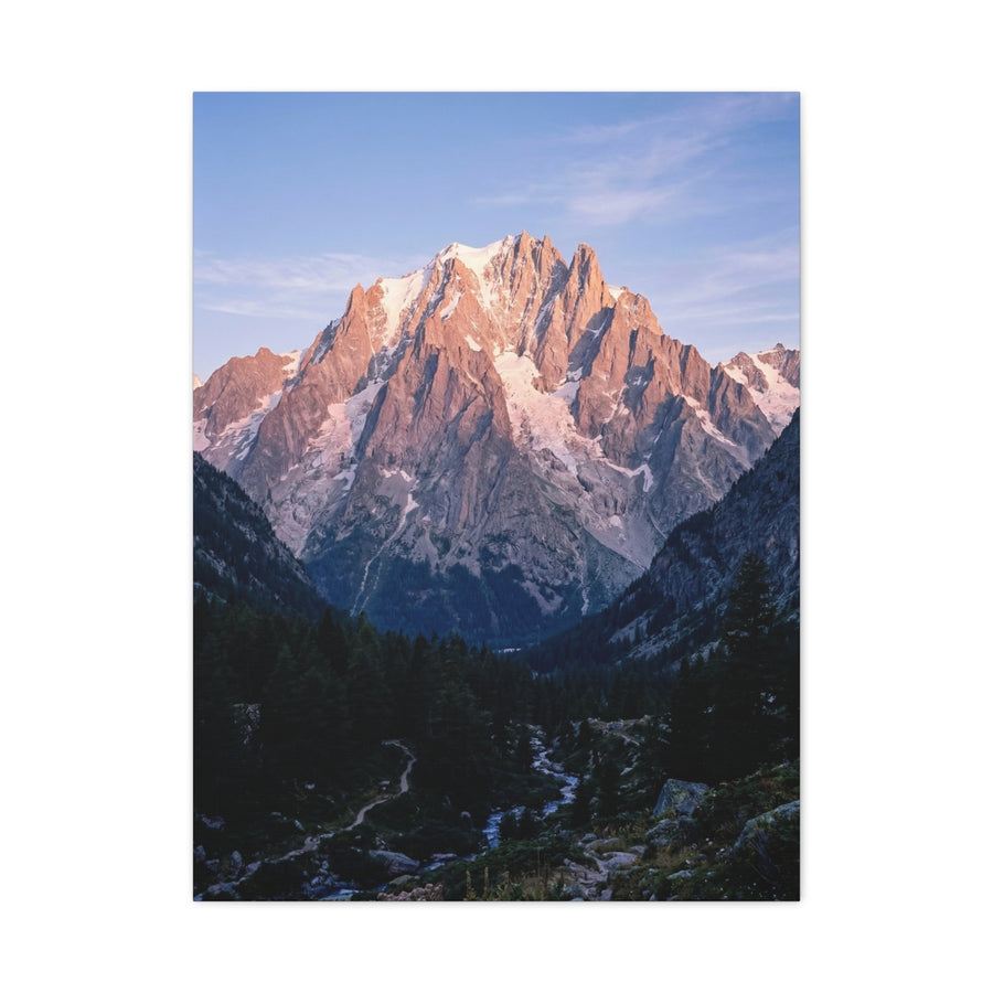 Sunlit Alpine Peak & Forest Valley Wall Art & Canvas Print