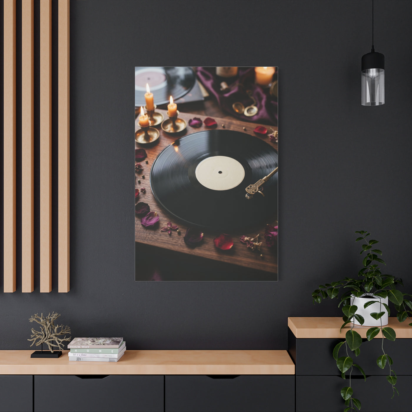 Candlelit Vinyl Love Night Scene Wall Art & Canvas Print