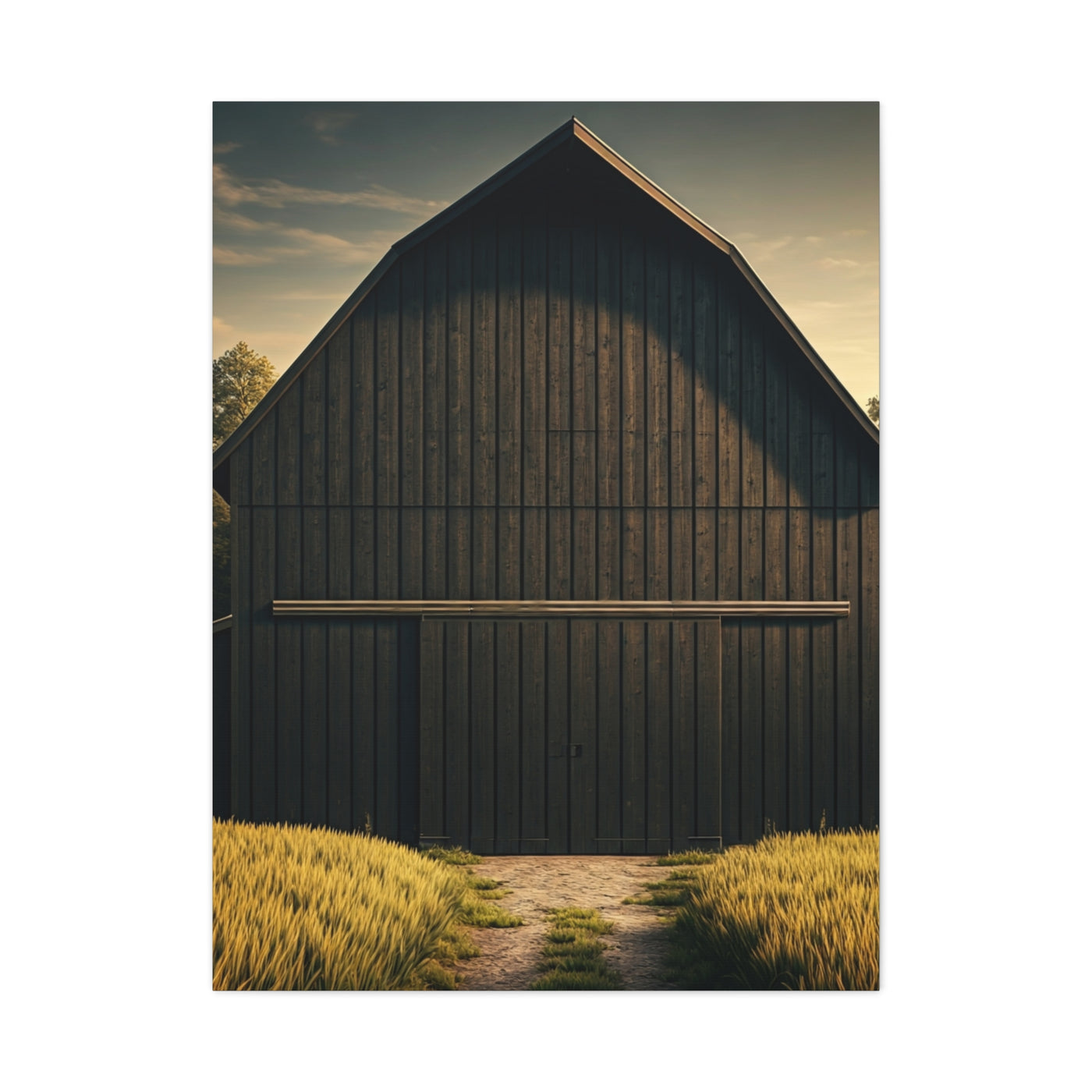 Minimal Rustic Barn Under Evening Sky Wall Art & Canvas Prints