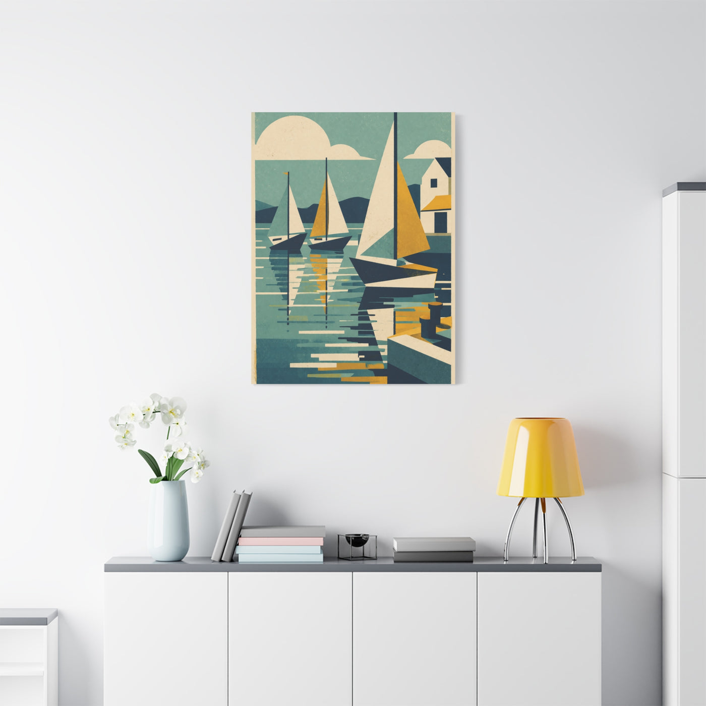 Geometric Harbor Sailboats Wall Art & Canvas Print