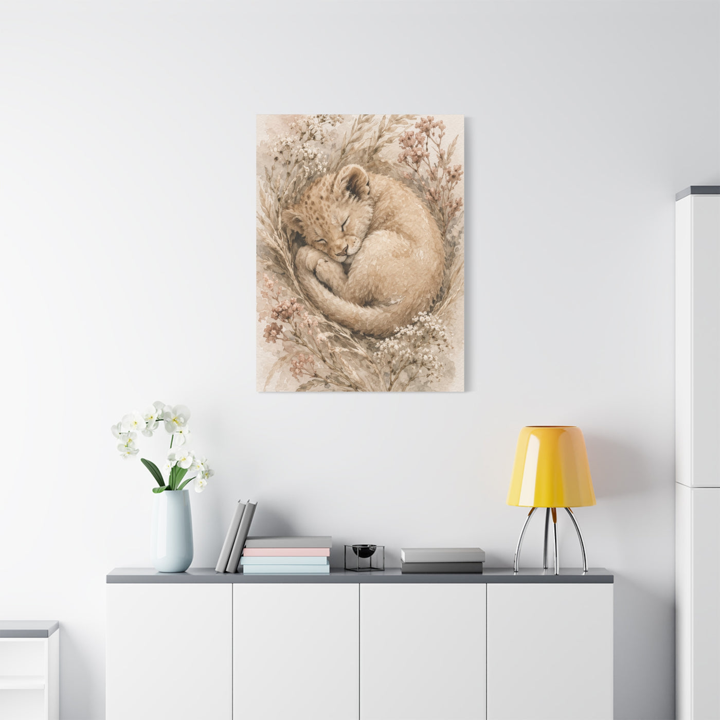 Sleeping Lion Cub Soft Neutral Wall Art & Canvas Print