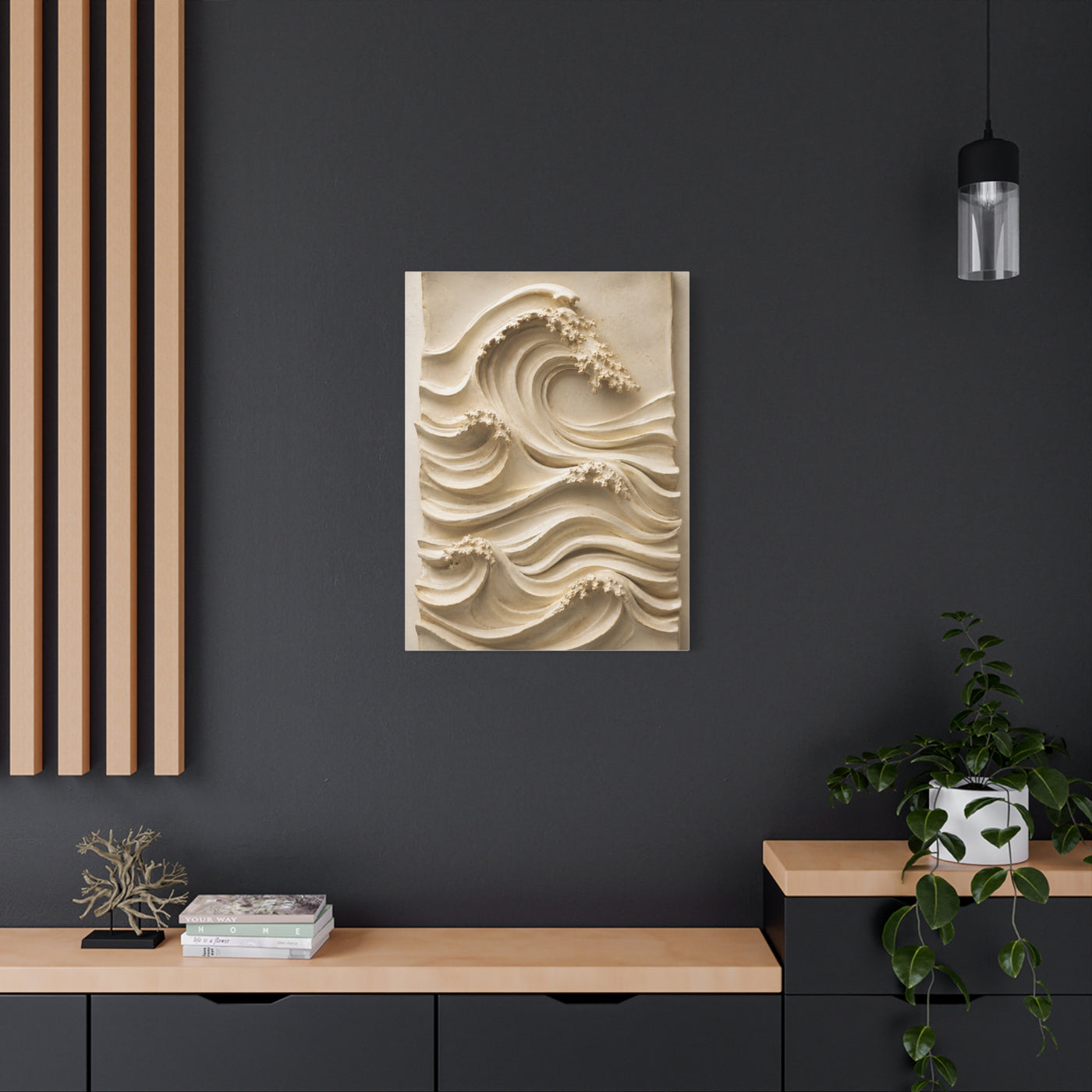 Ivory Minimal Wave Relief Texture Wall Art & Canvas Print