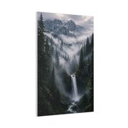 Fog-Filled Conifer Valley & Waterfall Wall Art & Canvas Print
