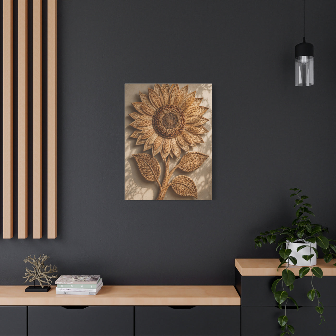 Handwoven Natural Sunflower Textile Wall Art & Canvas Print