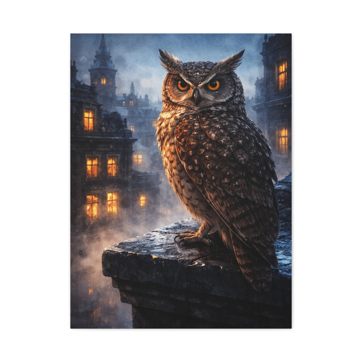 Urban Nocturne Owl Rooftop Wall Art & Canvas Print