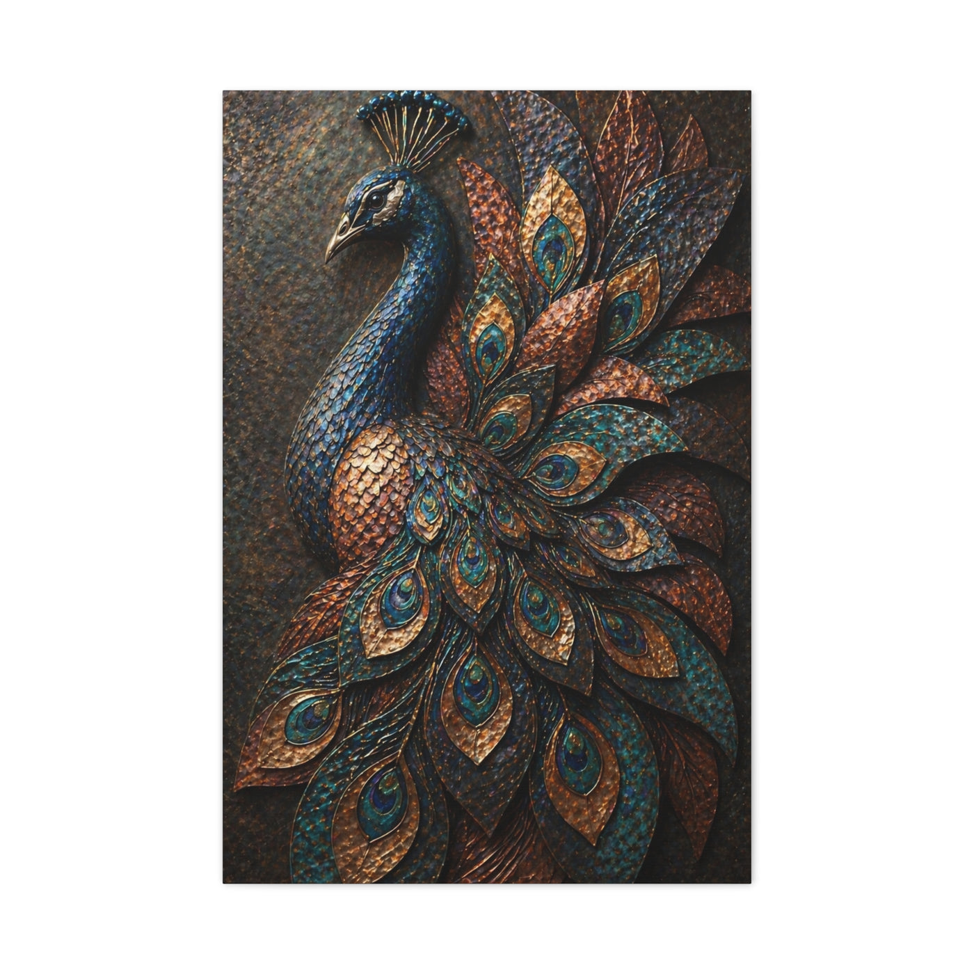 Sculptural Metal Peacock Relief Wall Art & Canvas Print