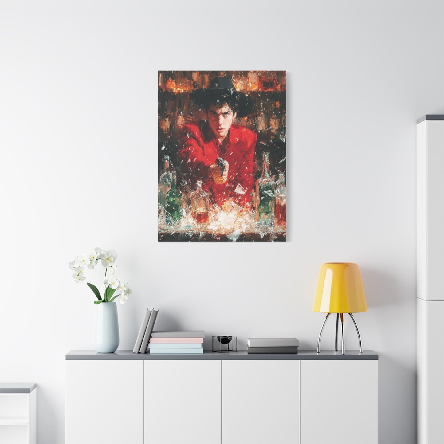 Saloon Gunfire Cowboy Painting Wall Art & Canvas Print